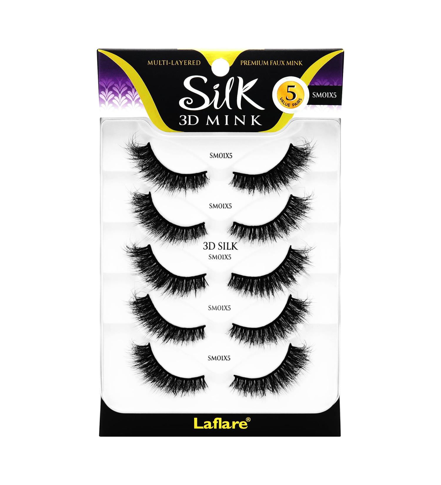 Buy Laflare Silk Mink 3D False Eyelashes - Light & Fluffy Wispy Lashes | 5 Pairs Value Pack (SM01X5P) - International Shipping Available - Buy Online on SooperMarket.com