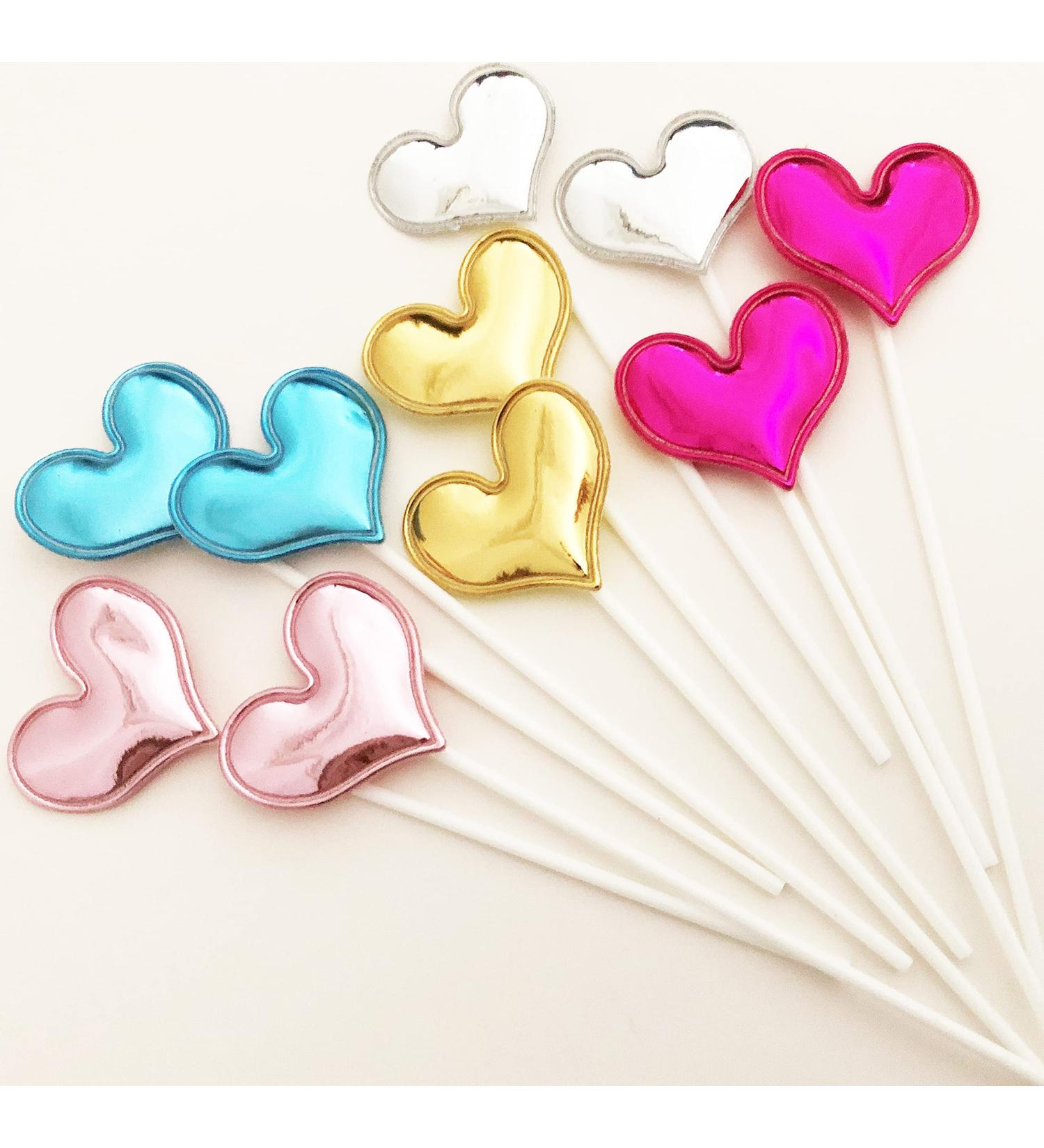 AILEXI Handmade 10 Leather Reflective Glitter Cake Topper for Cake Cup Cake and Ice Cream - Multicolor Hearts