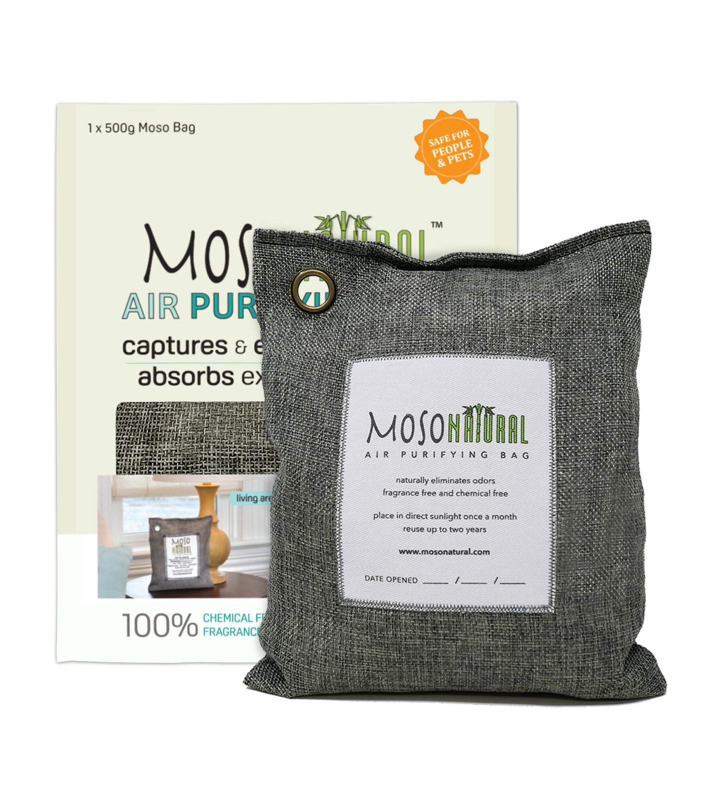 Moso Natural 500g Air Purifying Bag - Scent-Free Odor Eliminator for Kitchens, Bedrooms, Living Rooms & Pet Areas - Premium Bamboo Charcoal Absorber - Buy Online on SooperMarket.com