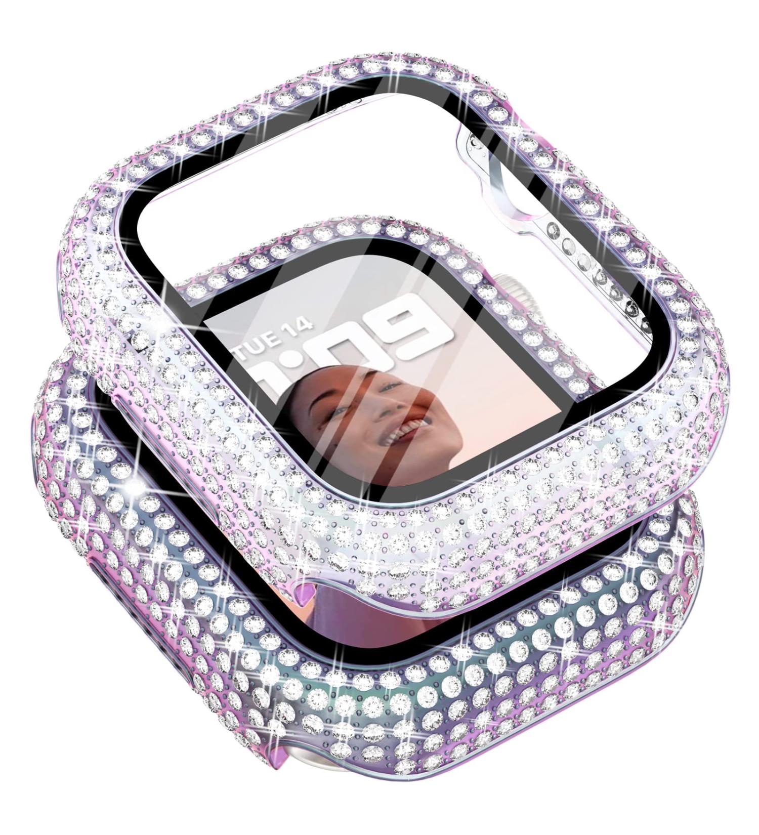 Surace Apple Watch Case 44mm with 300 Diamonds and Screen Protector - Rainbow Iridescent Bling Cover for Apple Watch Series 6/5/4/3/2/1 - Tempered Glass Protective Cover - Buy Online on SooperMarket.com