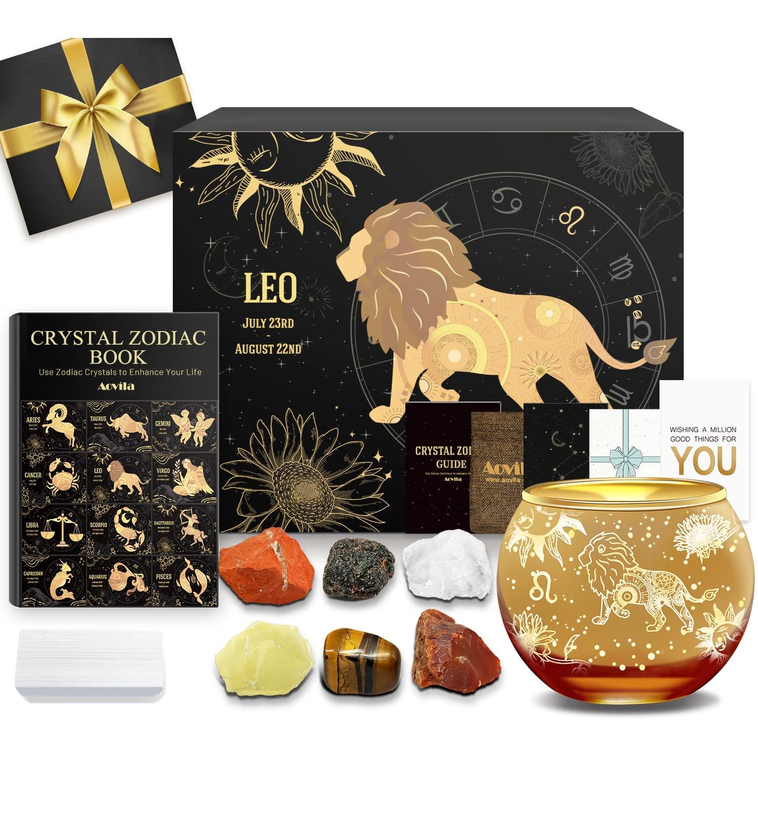 Aovila Lion Gifts for Women | Tealight Holder & Crystal Gift Box Set | Zodiac Astrology Birthday Gifts for Moms & Friends - Buy Online on SooperMarket.com