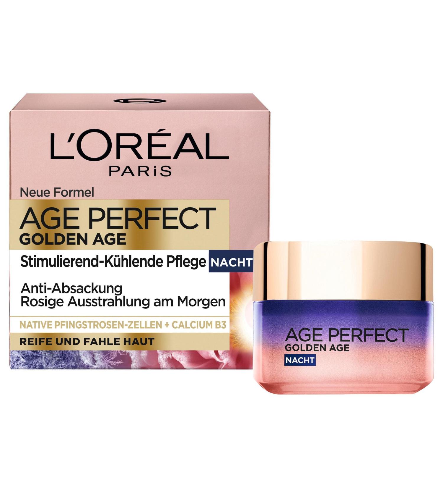 L'Or al Paris Nachtpflege Age Perfect Golden Age - Anti-Aging Facial Care for Mature Skin with Peony Extract | 50ml - Buy Online on SooperMarket.com