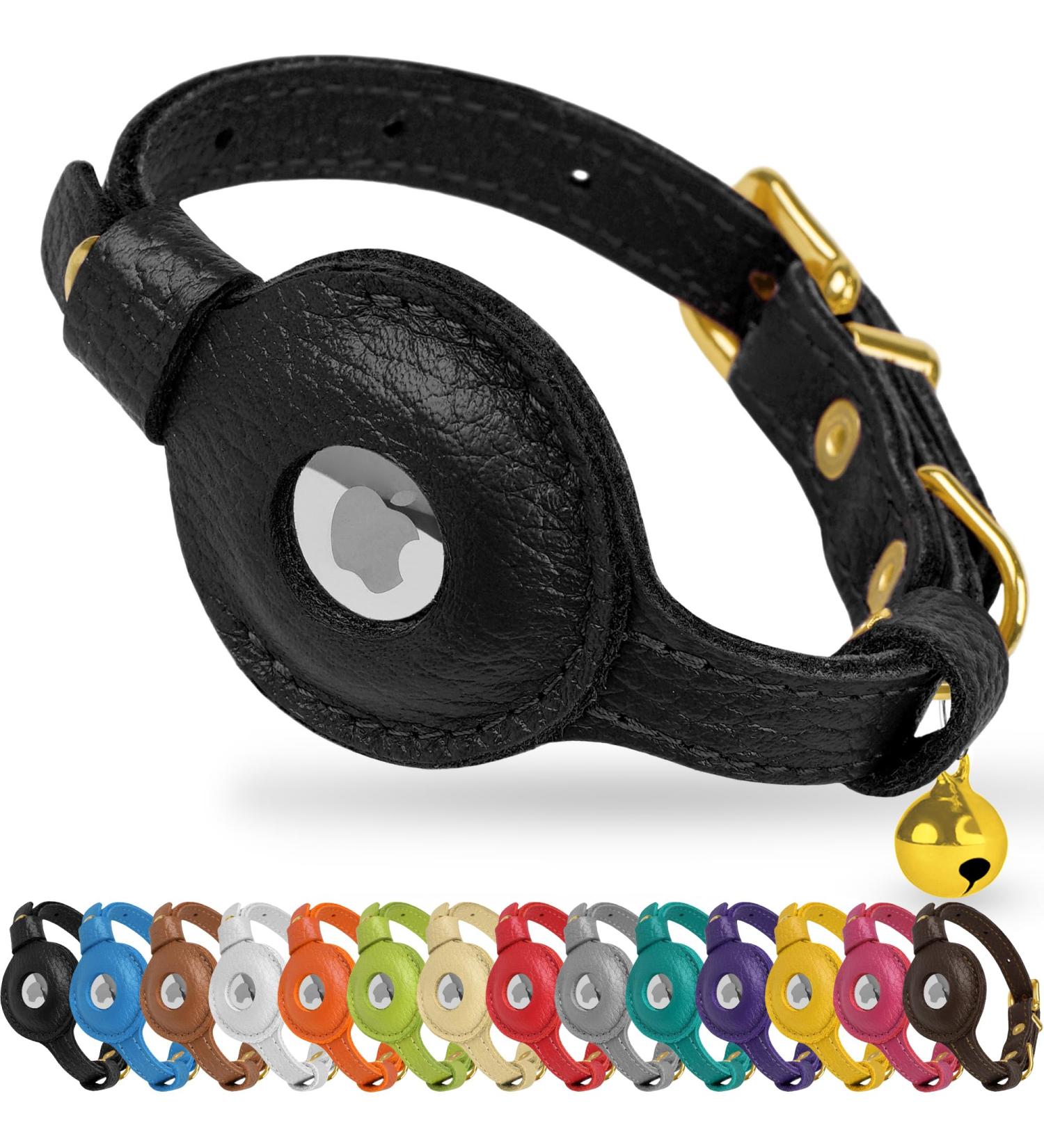Oopsdoggy Leather Airtag Cat Collar with Bells - Durable GPS Pet Collar for Cats & Small Dogs (Black) - Buy Online on SooperMarket.com