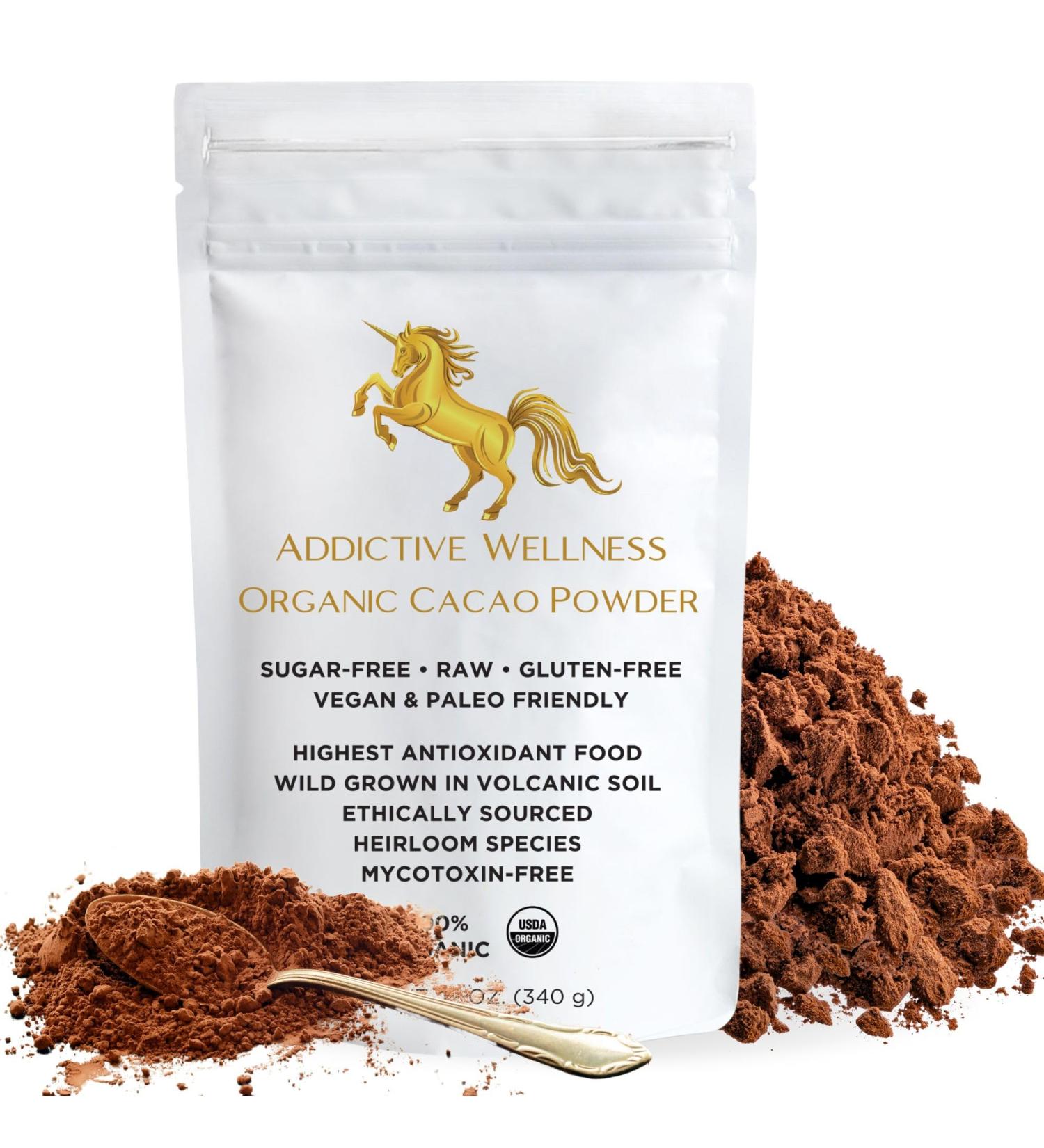Addictive Wellness Organic Raw Cacao Powder - Wild-Grown Heirloom Mycotoxin-Free Arriba Nacional Chocolate Cocoa Powder Unsweetened Vegan Keto & Paleo Friendly Raw Cacao Powder 340g (12 Ounce) - Buy Online on SooperMarket.com