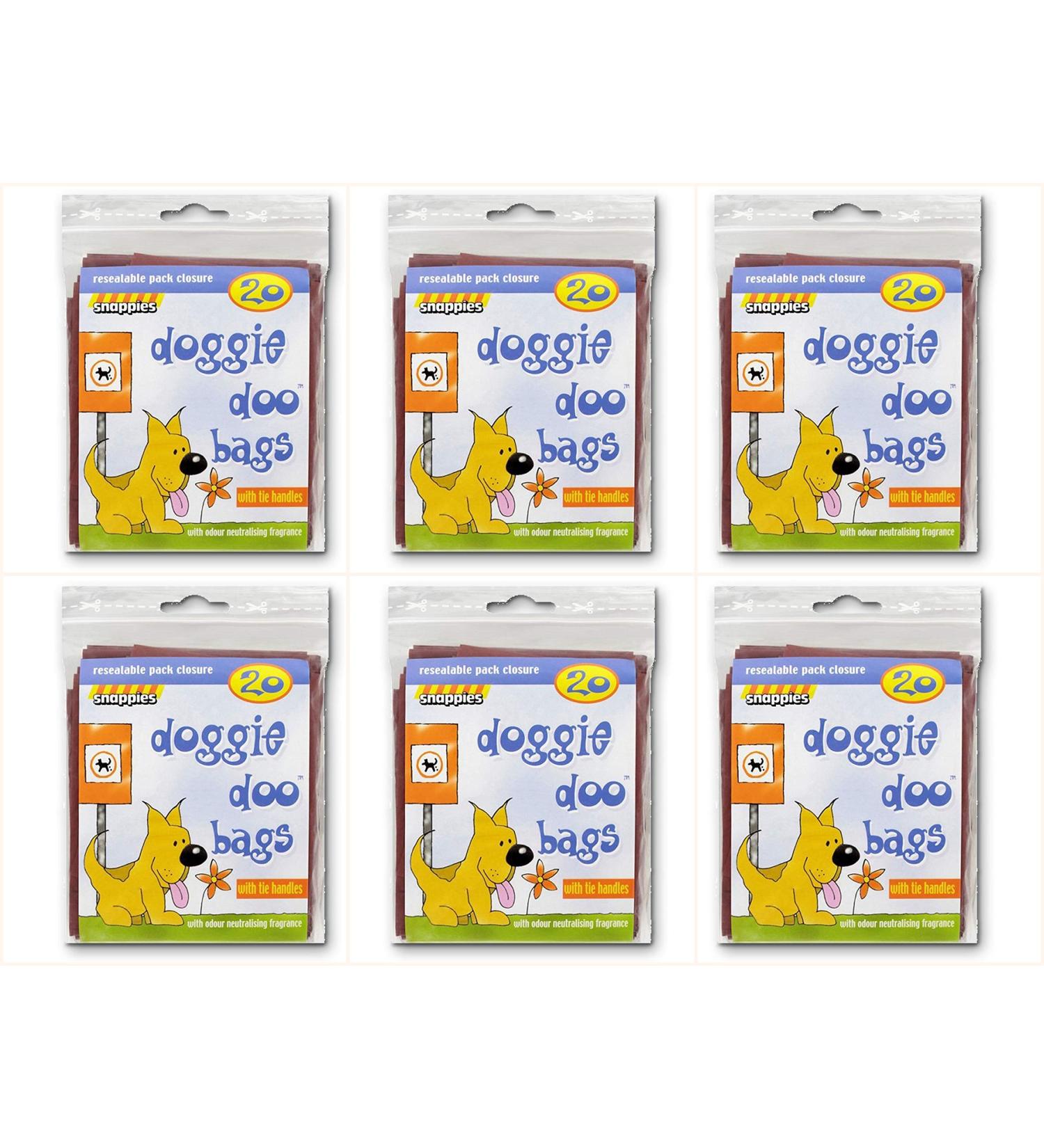 Snappies Tidy-Up Doggie Doo Bags with Tie Handles 20 per pack (PACK OF 6)