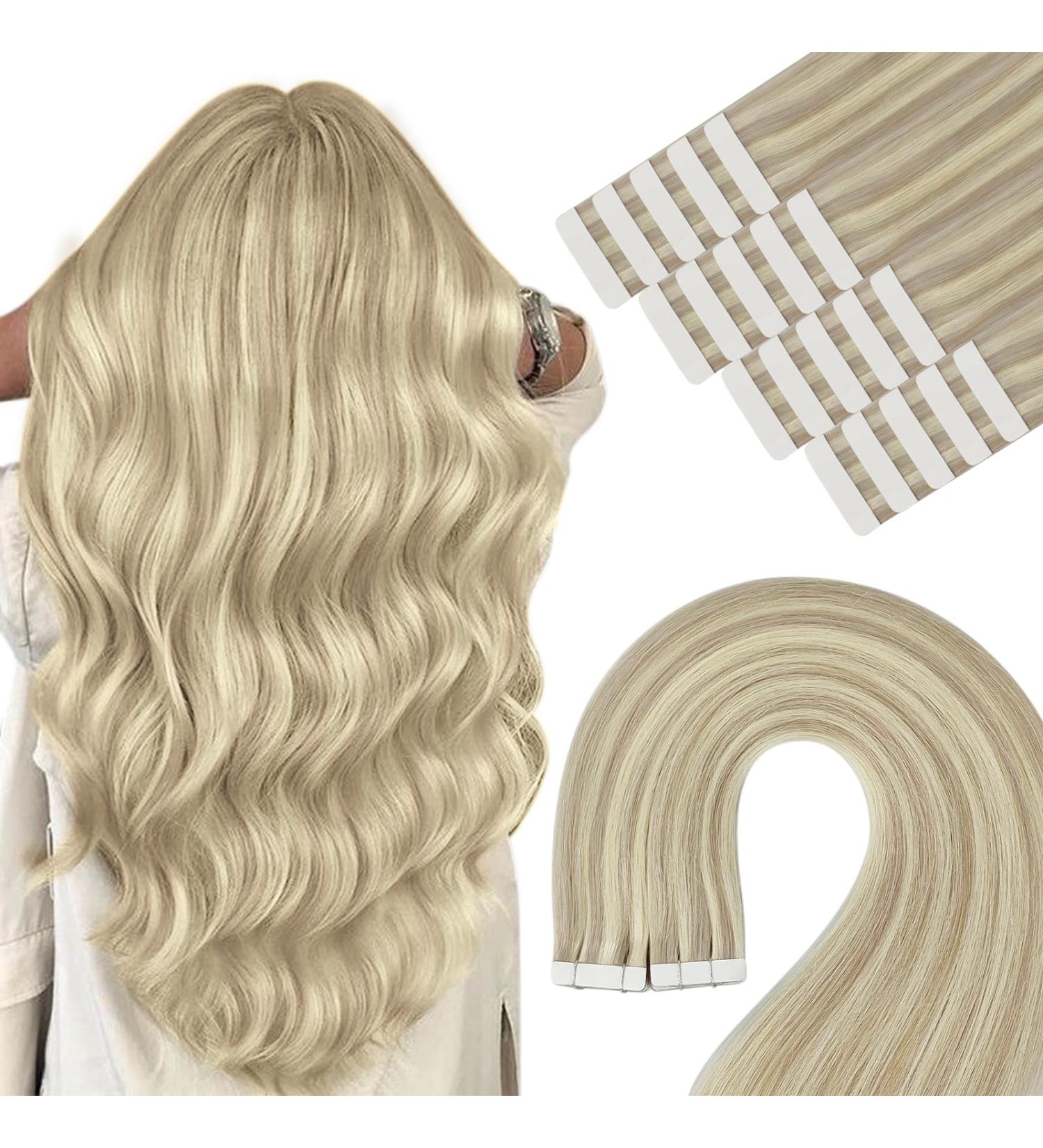 Youngsee Tape Extensions - Real Hair Blond Tape In Extensions #18/613 | 45cm 50g 20Pcs - Ideal for Cancer Care & Stylish Looks - Buy Online on SooperMarket.com