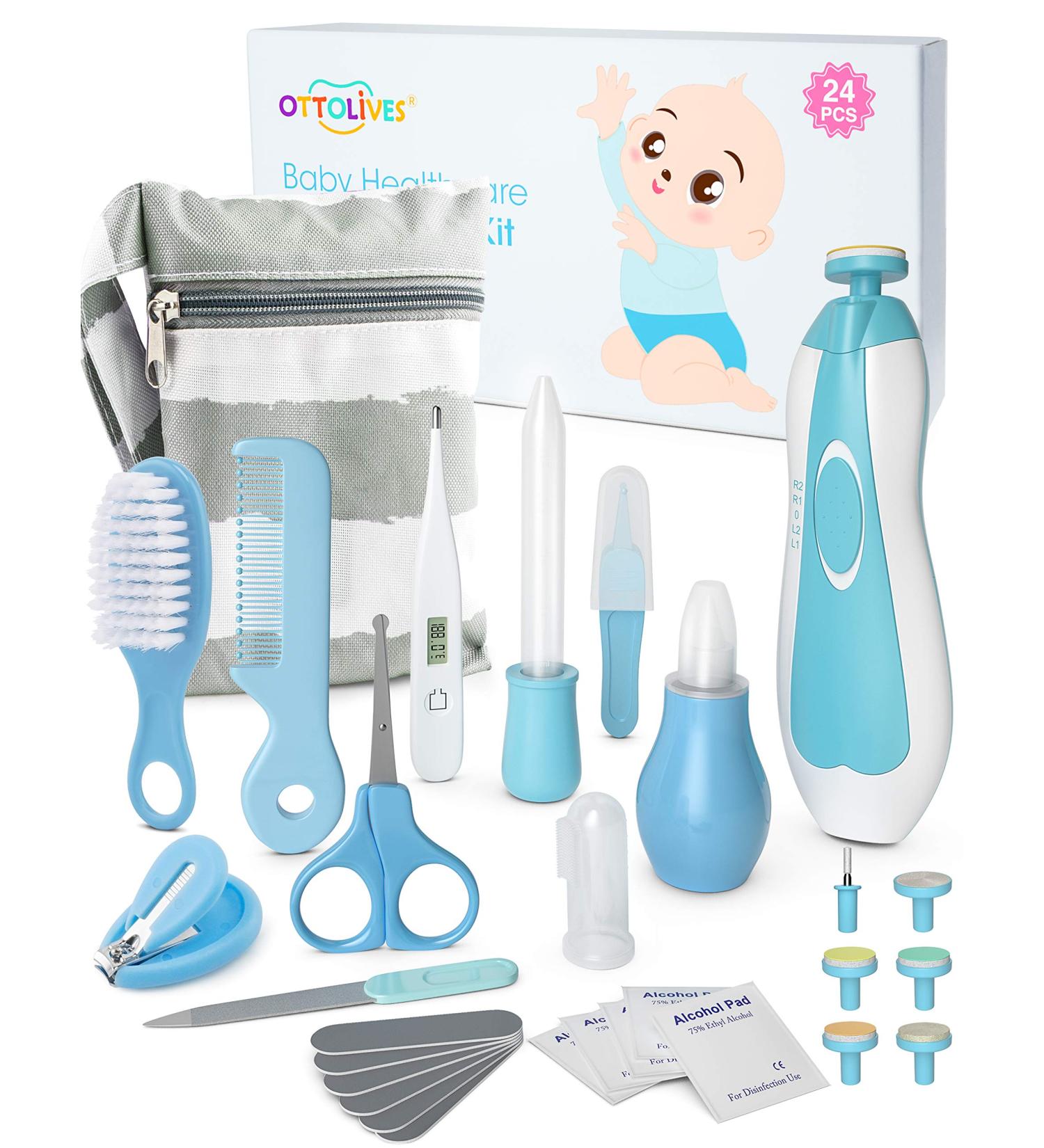 OTTOLIVES 24 in 1 Baby Healthcare & Grooming Kit - Electric Nail Trimmer Set for Newborns to Toddlers - Nursery Health Care & Haircut Tools - Blue - Buy Online on SooperMarket.com