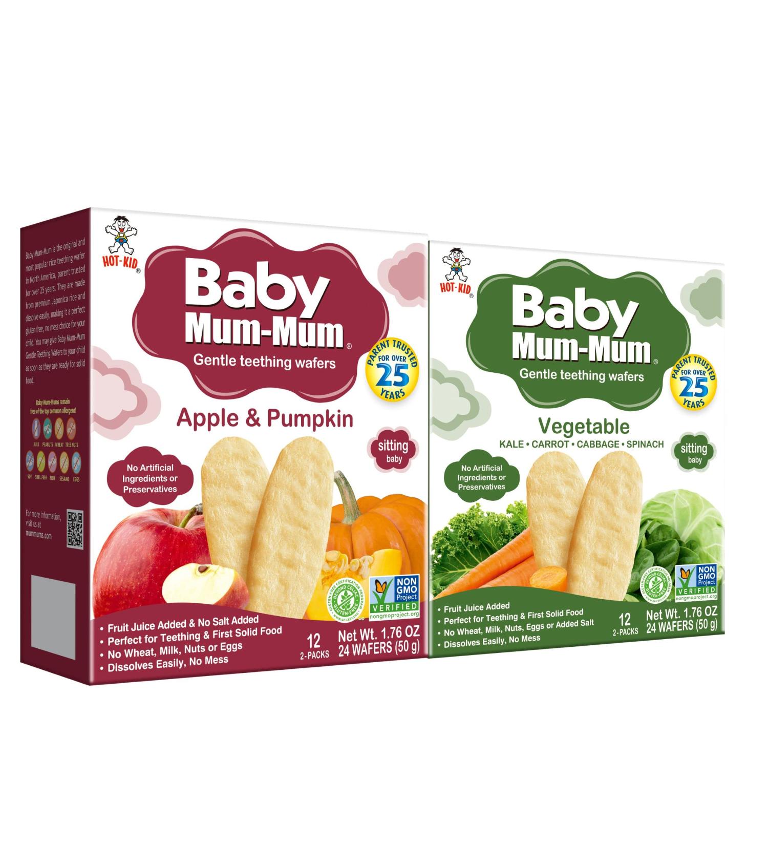 Baby Mum-Mum Rice Rusks Variety Pack - 24 Pieces (Pack of 4) - Apple & Pumpkin Flavors - Gluten-Free, Allergen-Free, Non-GMO Rice Teether Cookie - Buy Online on SooperMarket.com