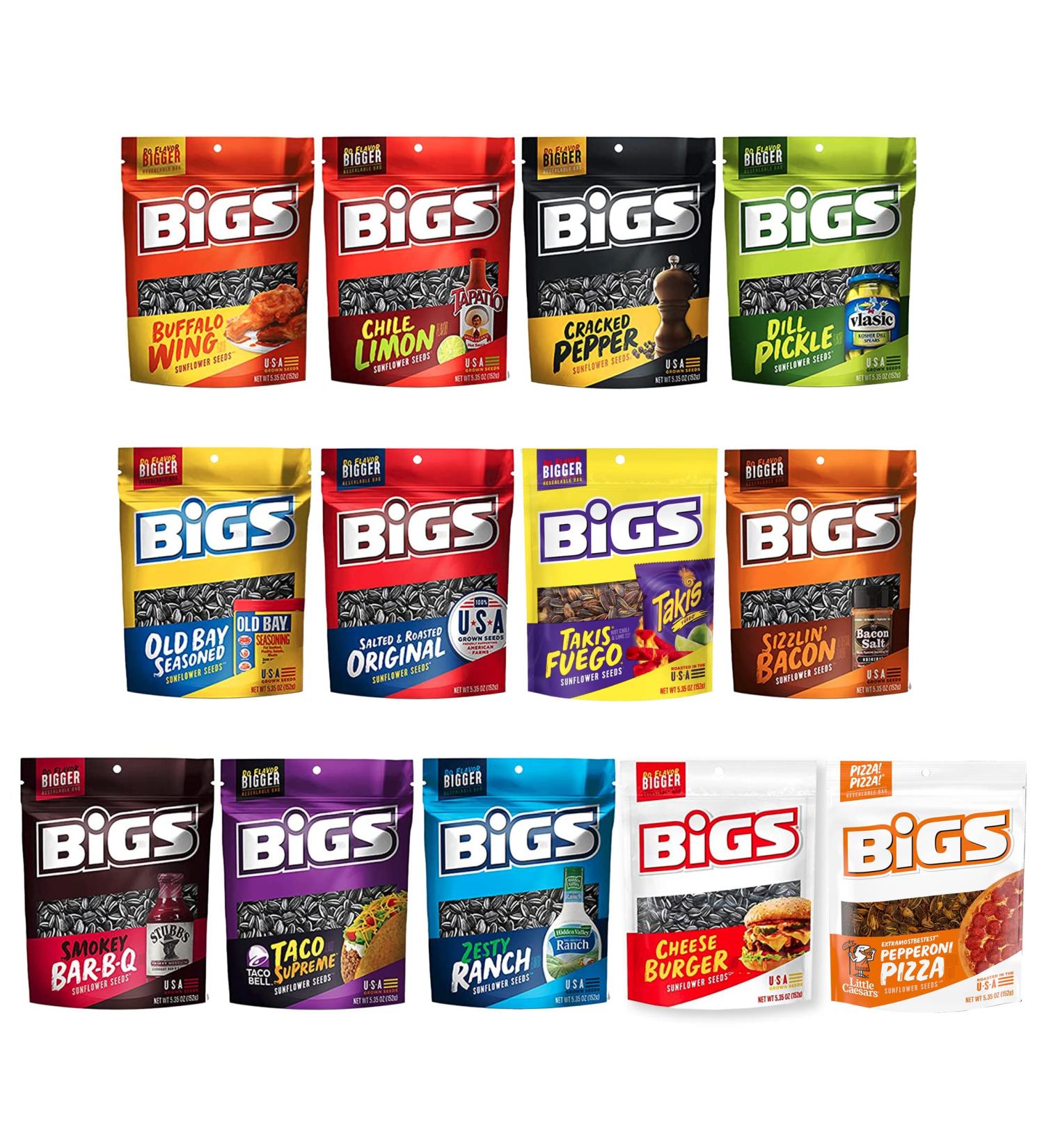 Peaceful Squirrel Variety BIGS Sunflower Seeds Sampler Pack - 13 Flavors, Keto Friendly On-The-Go Snack - 5.35oz - Buy Online on SooperMarket.com