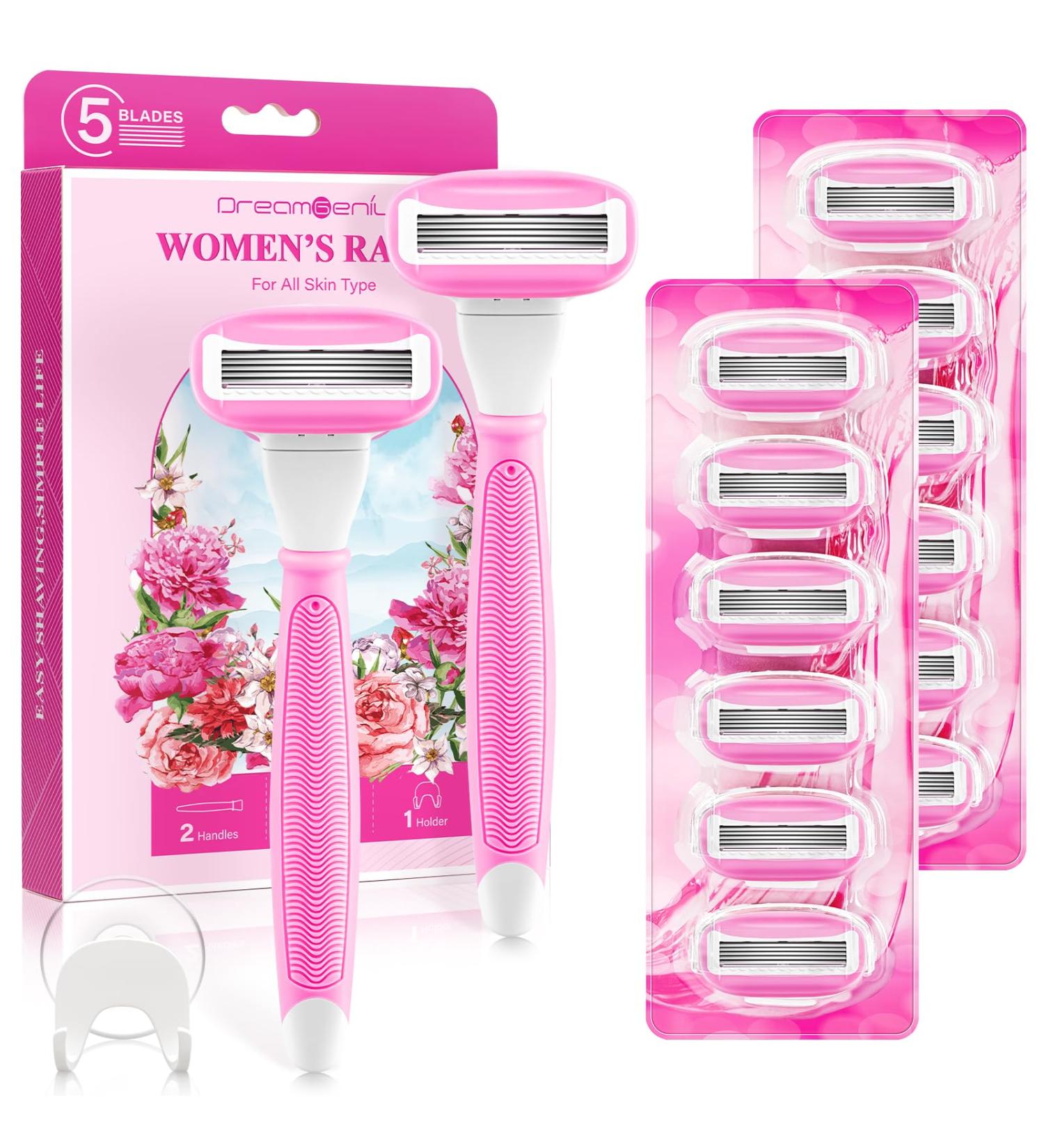 Premium Women's Razors Set - 2 Non-Slip Handles 14 Blades 360 Lubrication Pink - Smooth Irritation-Free Shaving - Buy Online on SooperMarket.com