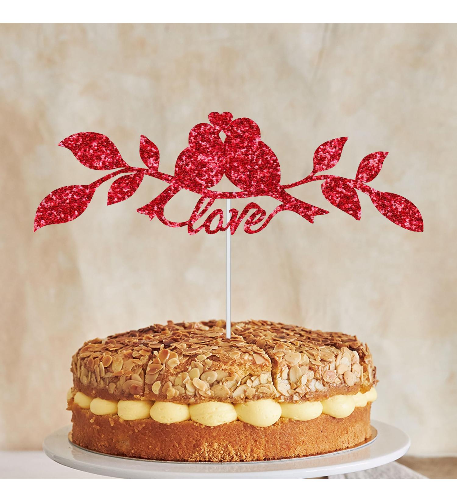 Personalize Pro Love Bird Glitter Cake Topper Cupcake Topper Perfect for Your Special Day Love Theme Wedding Engagement Anniversaries Valentine's Day Cake Picks Decorations - Red Love with Birds Kissing Red - Buy Online on SooperMarket.com