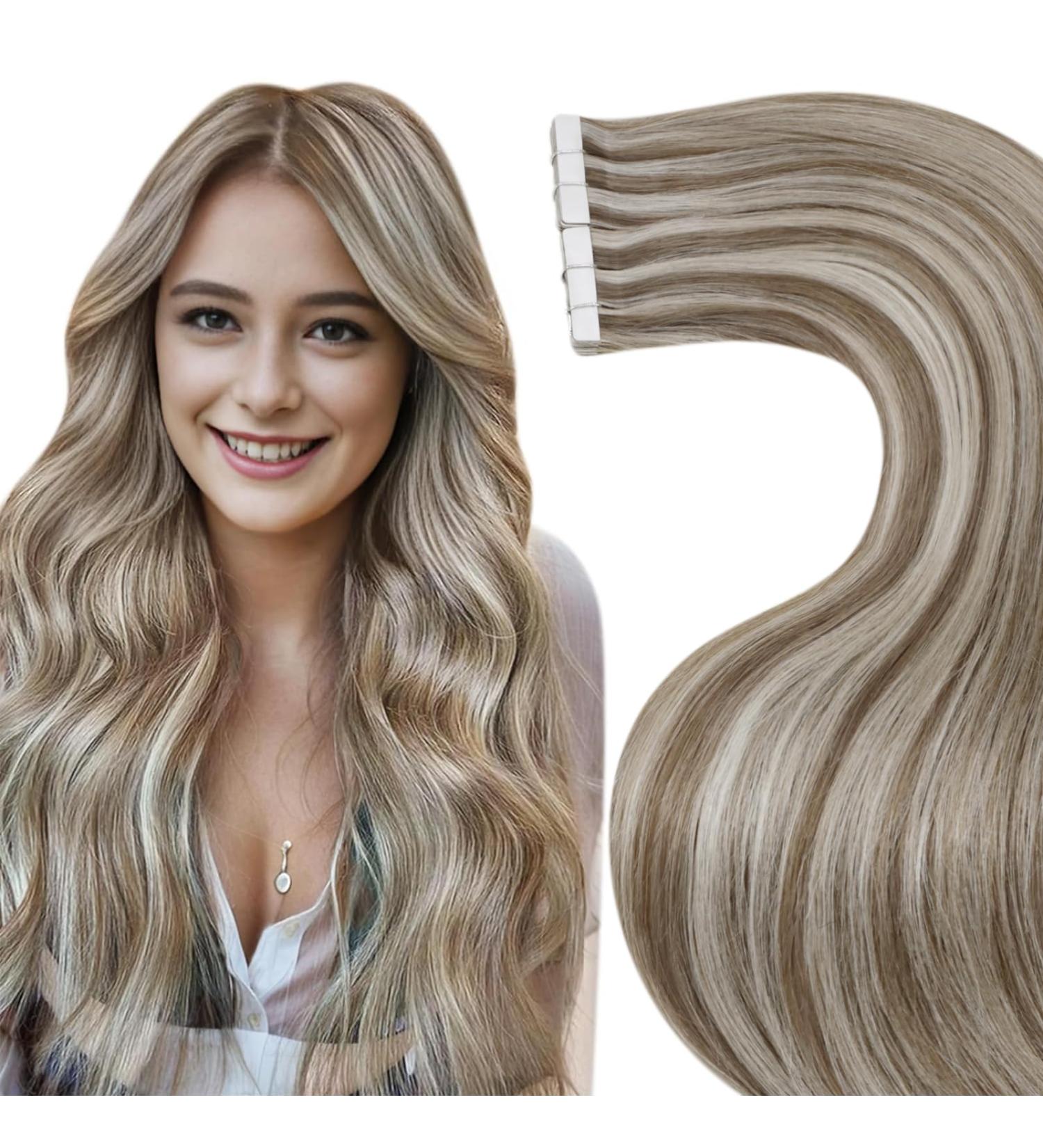 Buy Laavoo Invisible Tape Extensions | Real Hair Remy Blond Highlighted 40cm | Seamless 20pcs Perfect for Natural Look - Buy Online on SooperMarket.com