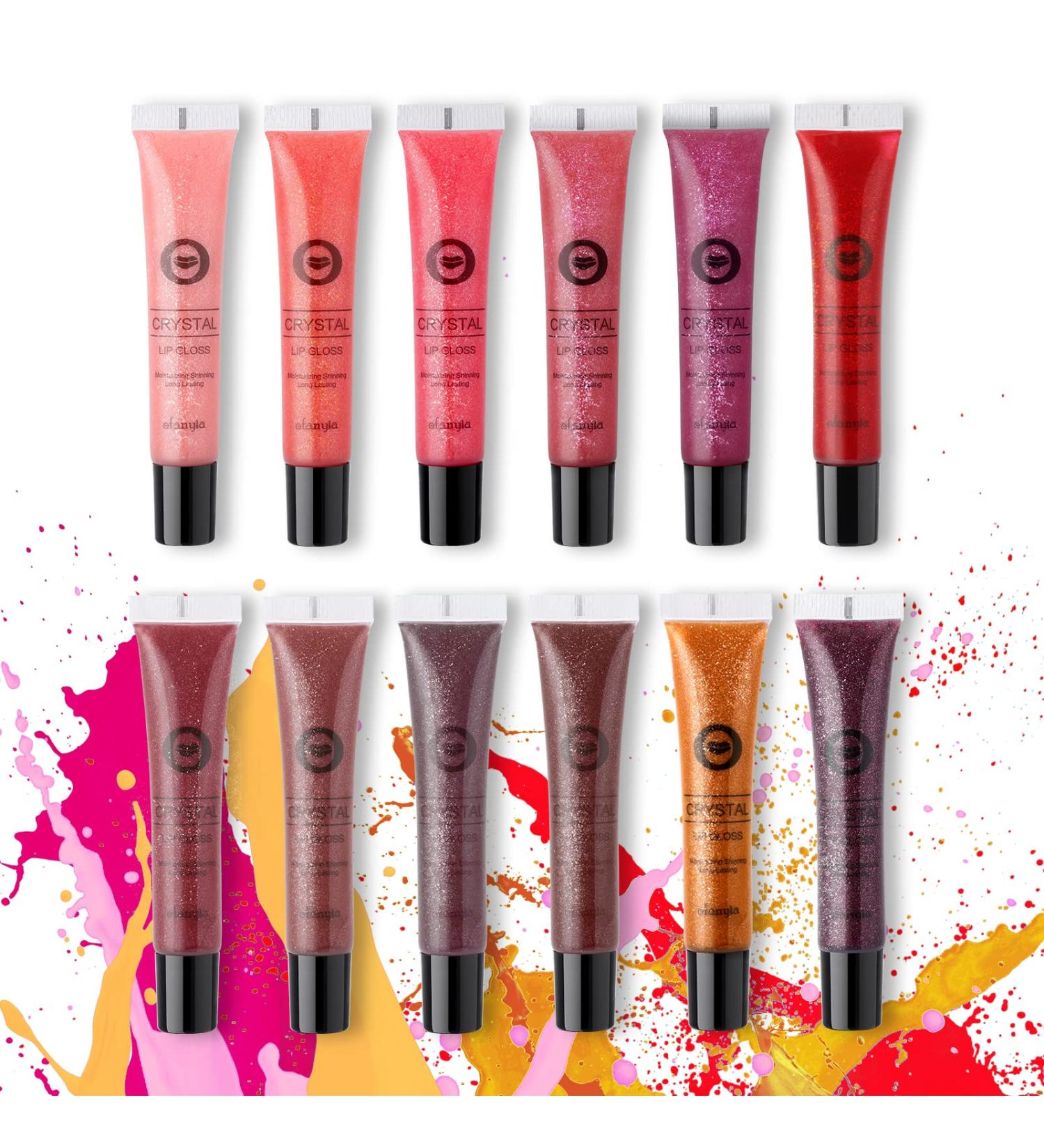 Ofanyia Crystal Lip Gloss Set - 12 Shimmering Colors | Long-Lasting Moisturizing Lip Tint for Kids, Teens, Women - Buy Online on SooperMarket.com
