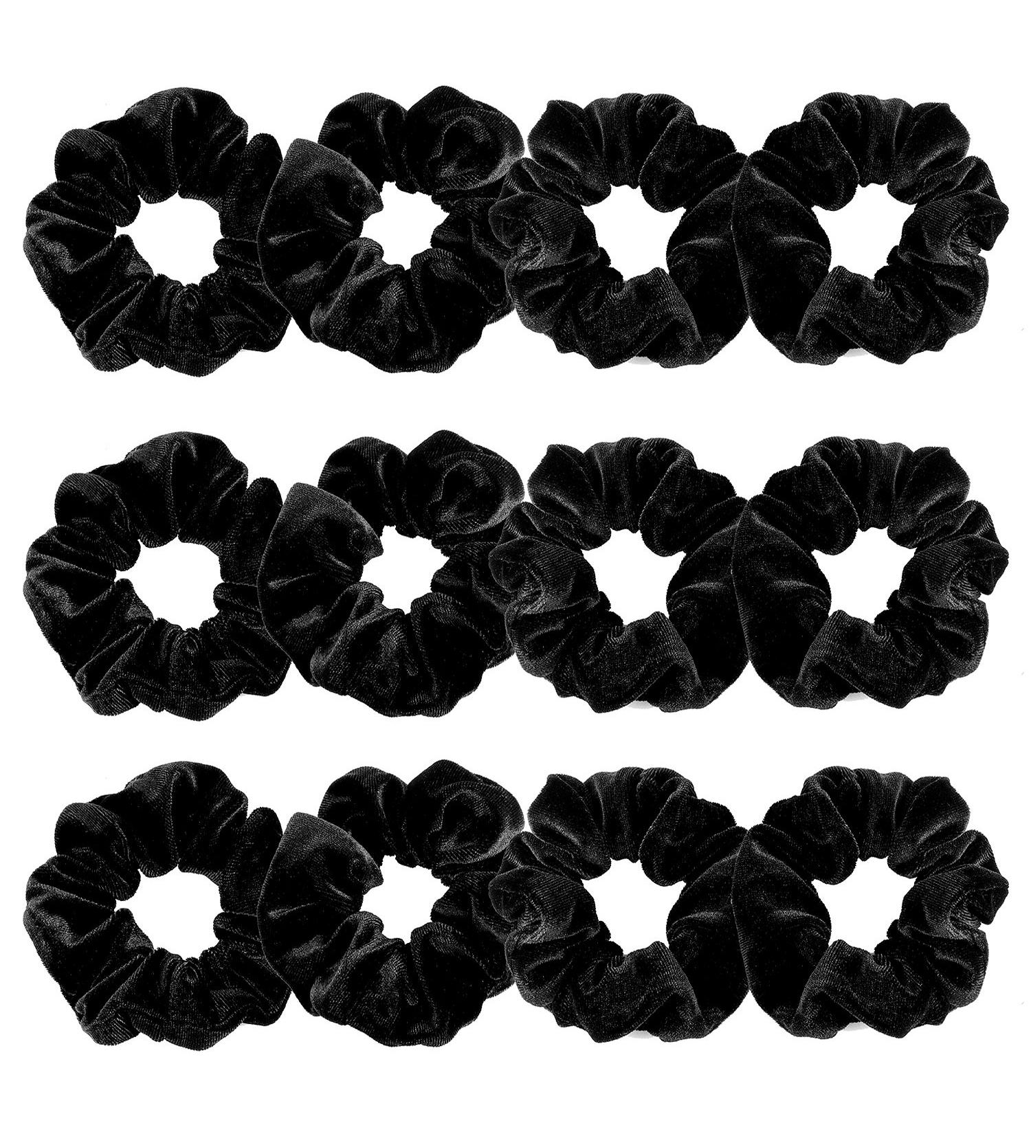 Whaline 12 Pack Velvet Hair Scrunchies - Soft Elastic Hair Bands in Black - Buy Online on SooperMarket.com