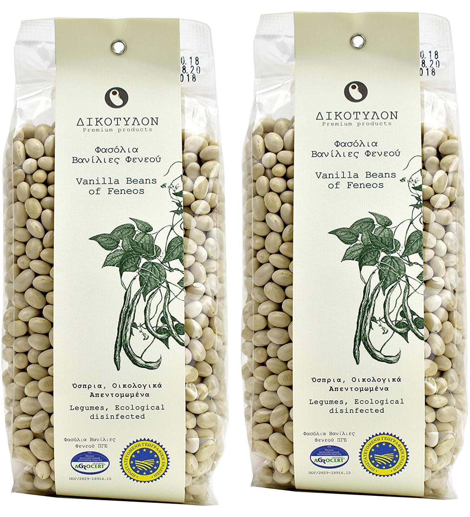 Greek White Beans by Dikotylon | Protected Geographical Indication | New Harvest Traditional Dried Vanilla Beans of Feneos | 2 x 500g - Buy Online on SooperMarket.com