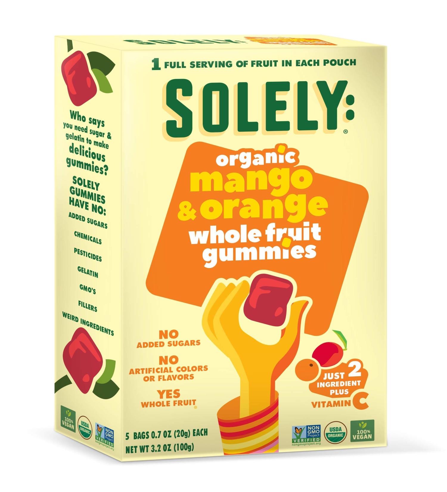 SOLELY Organic Mango Orange Fruit Gummies 3.5 oz | Vegan & Natural | Pack of 5 - Buy Online on SooperMarket.com