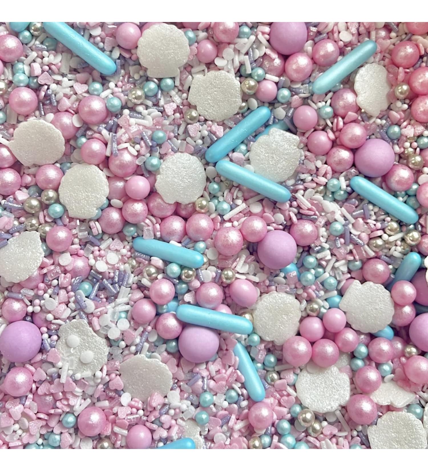 Mermaid theme sprinkles seashells white pink purple pastel lilac blue turquoise metallic silver for cupcake cookies cake toppers pearls chocolate balls metallic sea shell party decoration MERMAZING