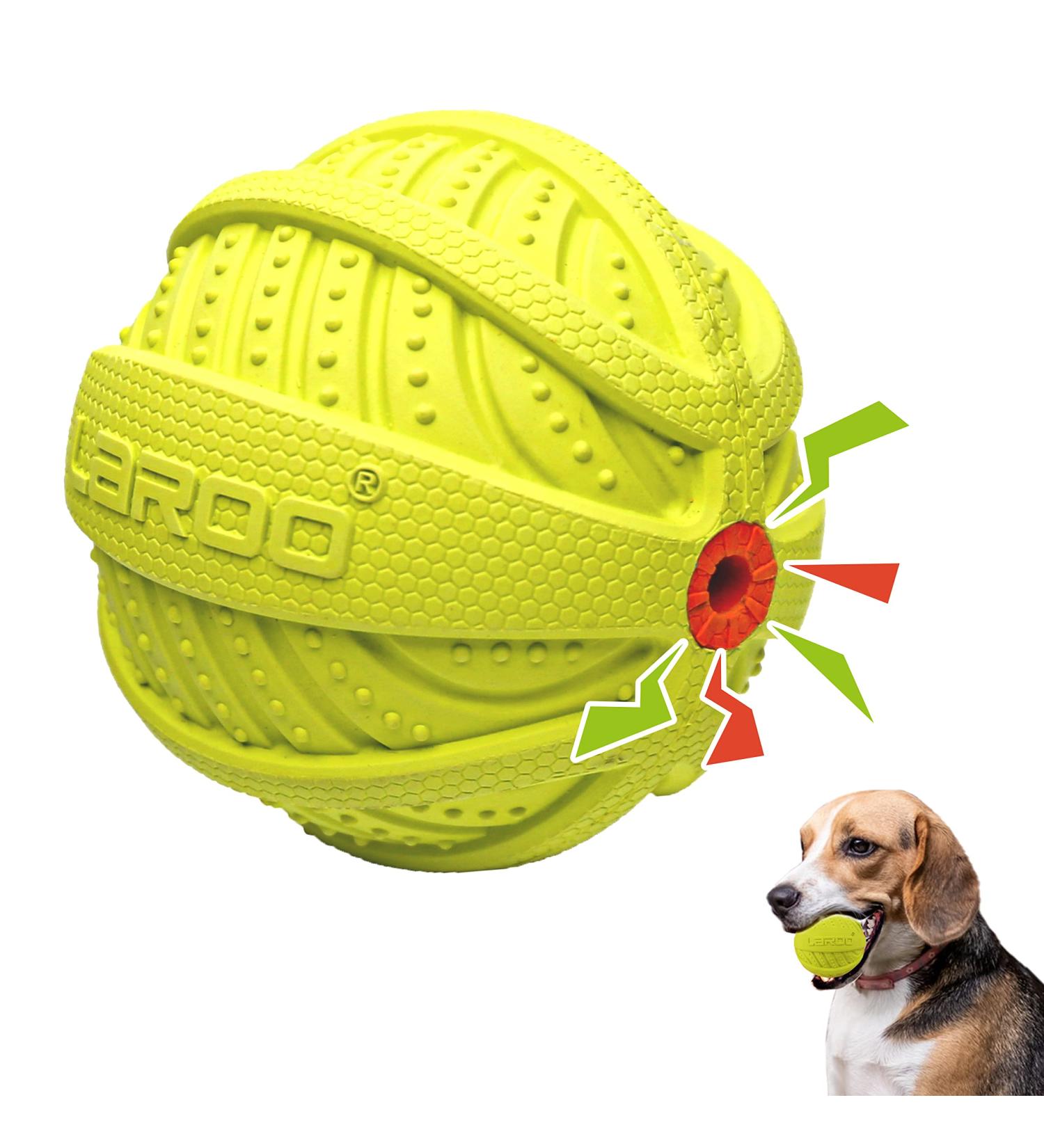 Laroo Durable Natural Rubber Dog Ball | Squeaker Toy for Small & Large Dogs | 9cm Green Dog Football - Buy Online on SooperMarket.com