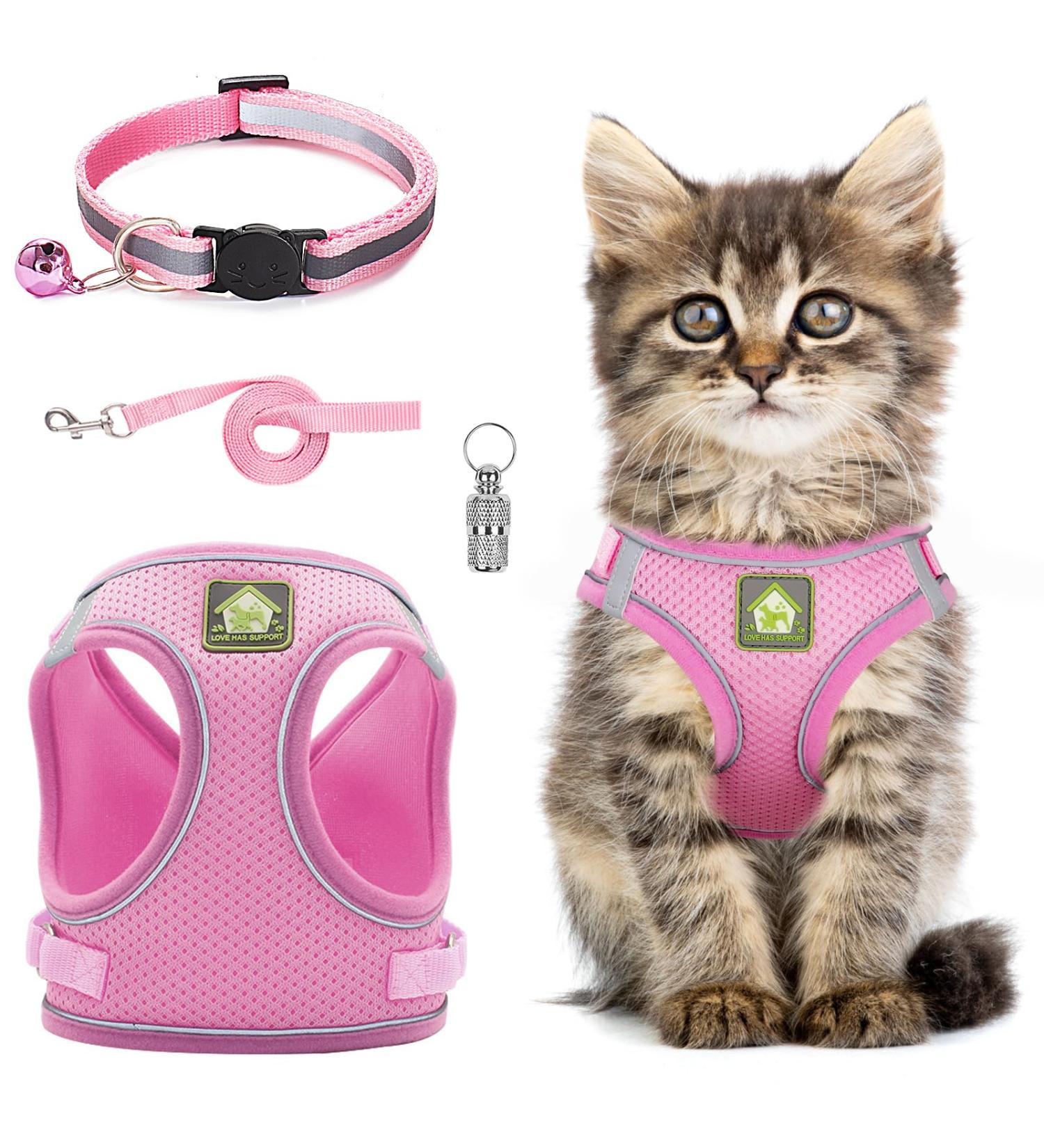 Cat Harness and Lead Set Adjustable Reflective Stripe Cat Kitten Walking Vest with Leash Cat Collar Escape Proof Soft Mesh Vest Harness and Lead for Small Medium Cats Pets Walking S Pink - Buy Online on SooperMarket.com