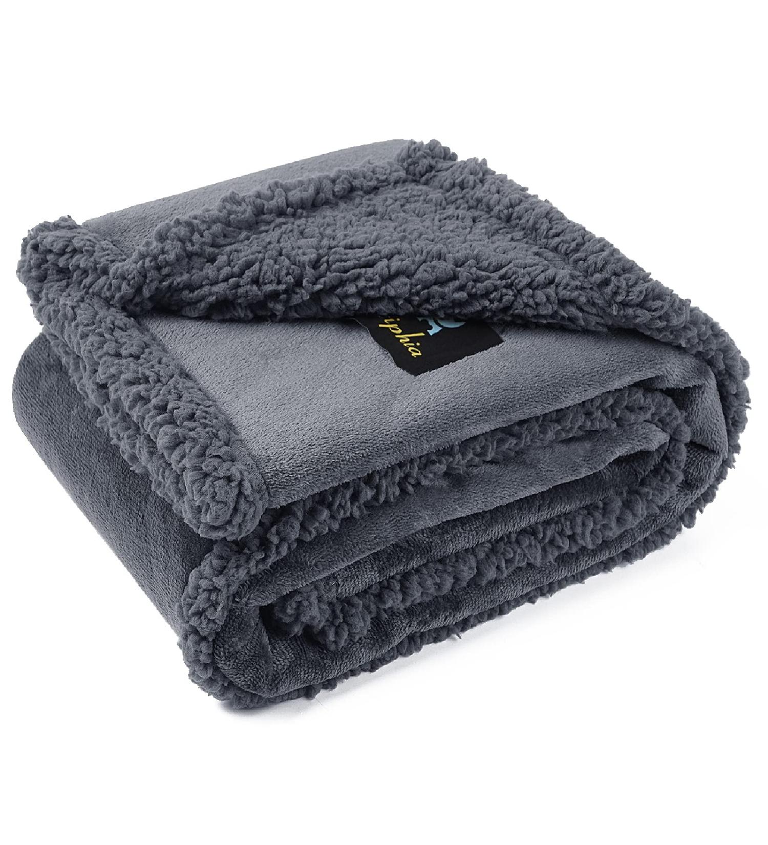 Waterproof Pet Blanket | Liquid Pee Proof Dog Blanket for Sofa Bed Couch | Reversible Sherpa Fleece Furniture Protector Cover | Dark Gray Large 65 x 57 | Suitable for Small, Medium, Large Dogs & Cats - Buy Online on SooperMarket.com