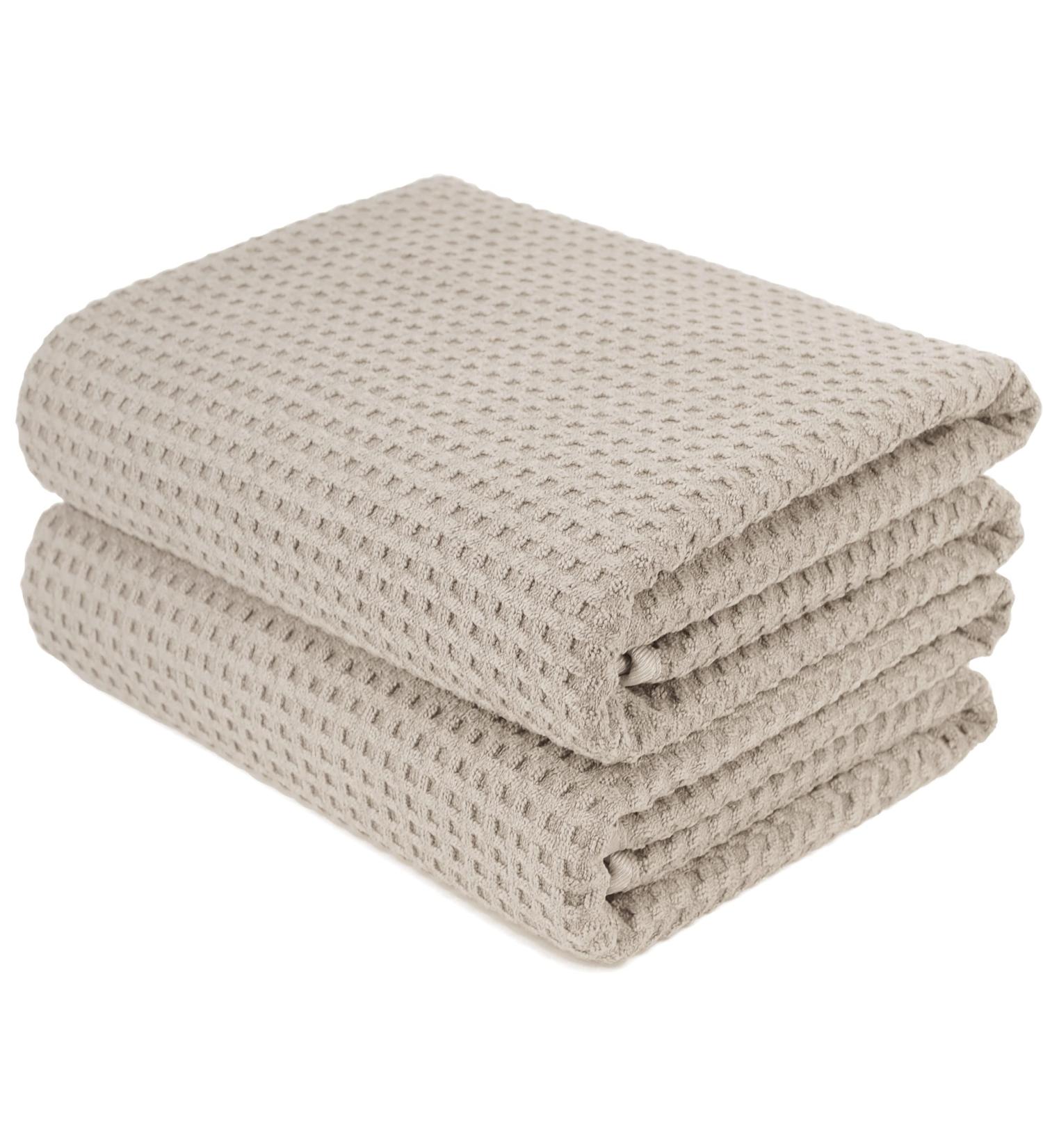 POLYTE Microfiber Oversize Bath Towel Set - 60 x 30 in, Quick Dry & Lint Free (Beige Waffle Weave) - Pack of 2 - Buy Online on SooperMarket.com
