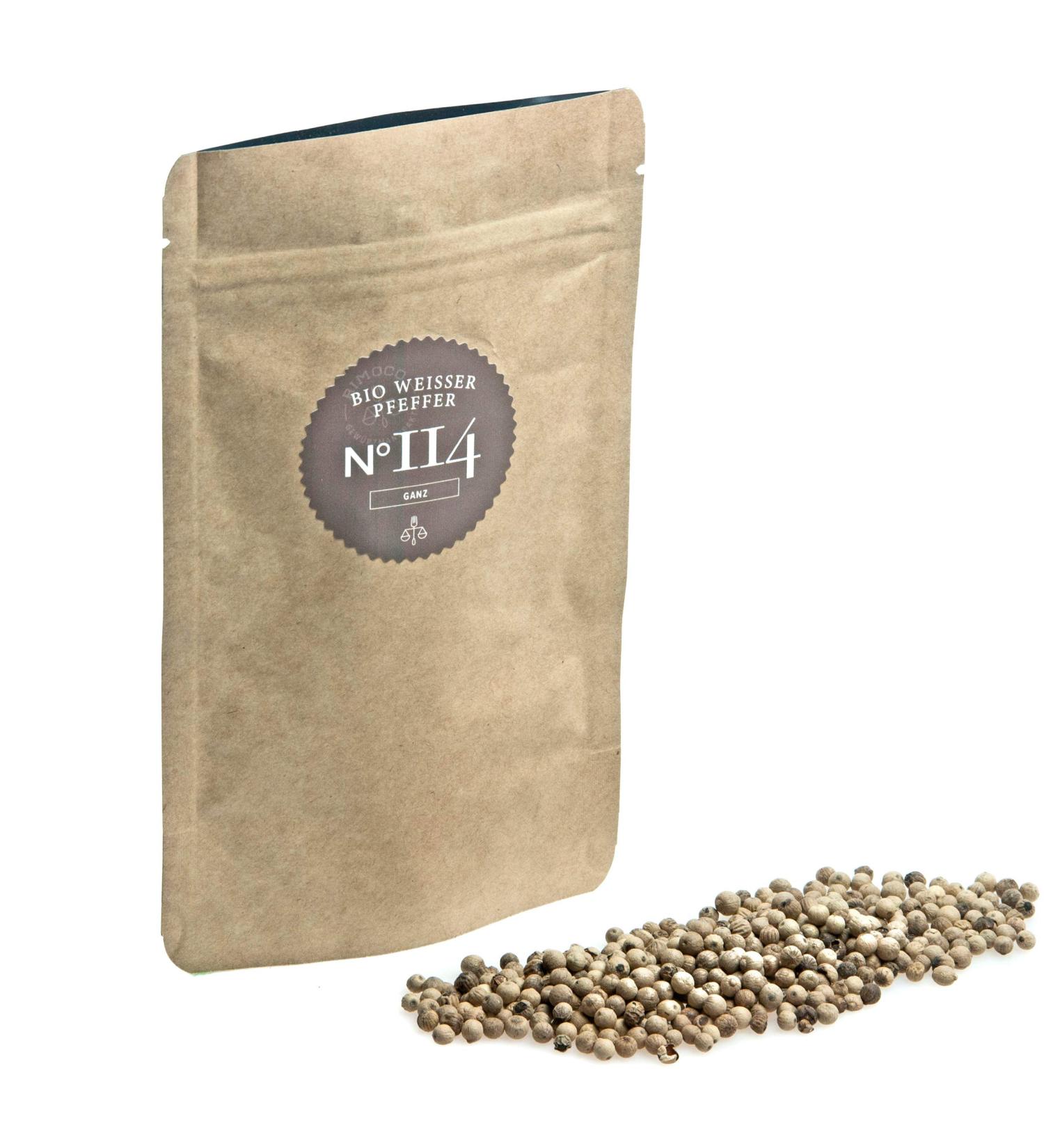 Rimoco N 114 Bio White Pepper Organic Malabar Peppercorns | Sweet & Mild | 1000g Kraft Bag (DE- KO-007) - International Shipping Available - Buy Online on SooperMarket.com