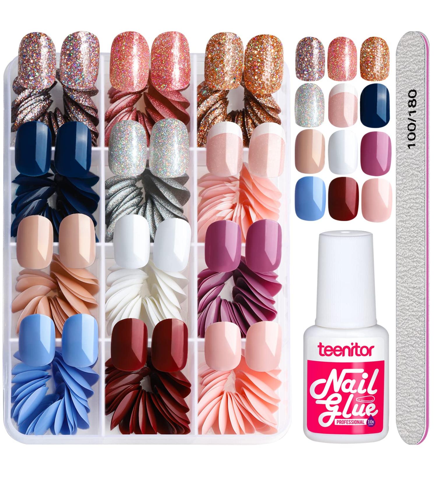 Teenitor Short Press on Nails - Glossy Glitter Fake Nails 288pcs - Buy Online on SooperMarket.com