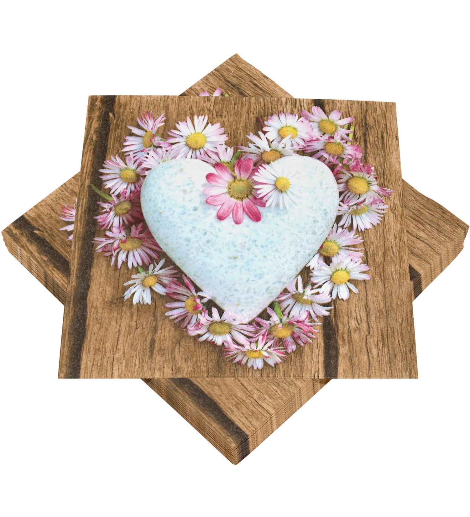 HEKU 100 napkins 3-layer 33x33cm cottage Heart suction-strong and practical packaged ideal for special occasions 33x33cm cottage Heart