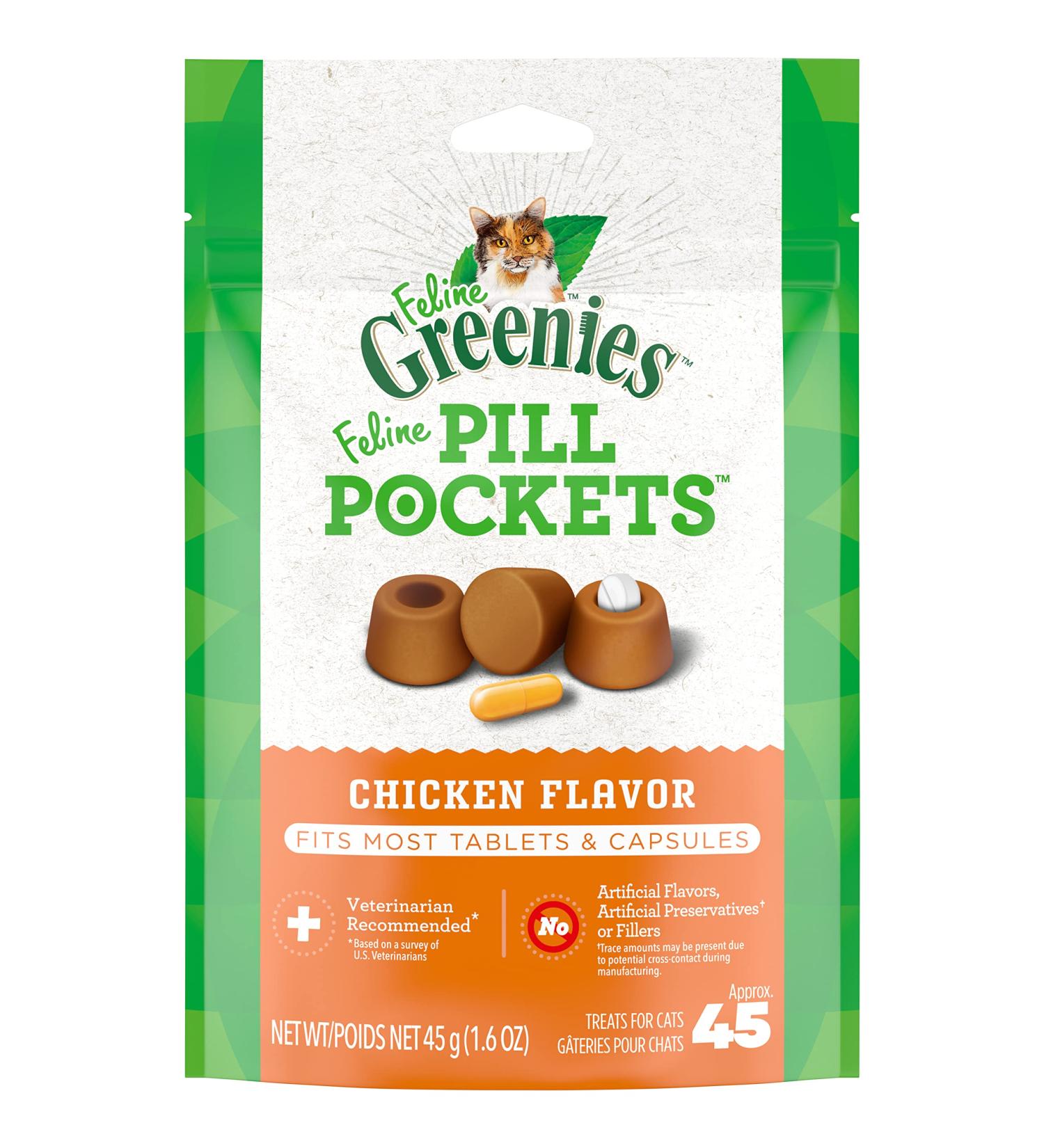 Greenies PILL POCKETS for Cats Natural Soft Cat Treats Chicken Flavor 1.6 oz. Pack (45 Treats) Chicken 45 g (Pack of 1) Standard Packaging - Buy Online on SooperMarket.com