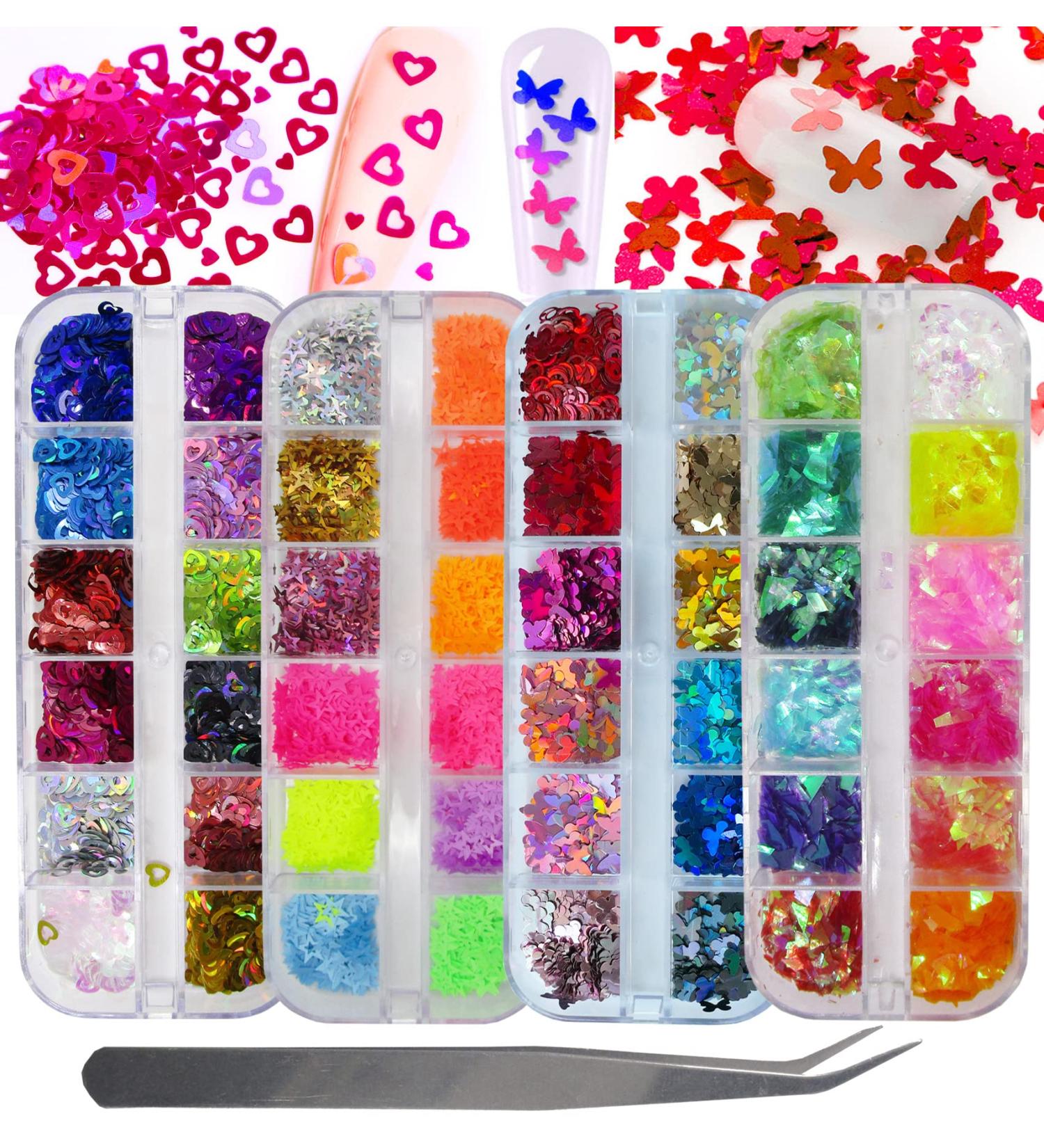 LoveOurHome Nail Glitters Sequins Set - Holographic Heart Butterfly Star Chunky Glitter Flakes for Nails & Crafts - Buy Online on SooperMarket.com