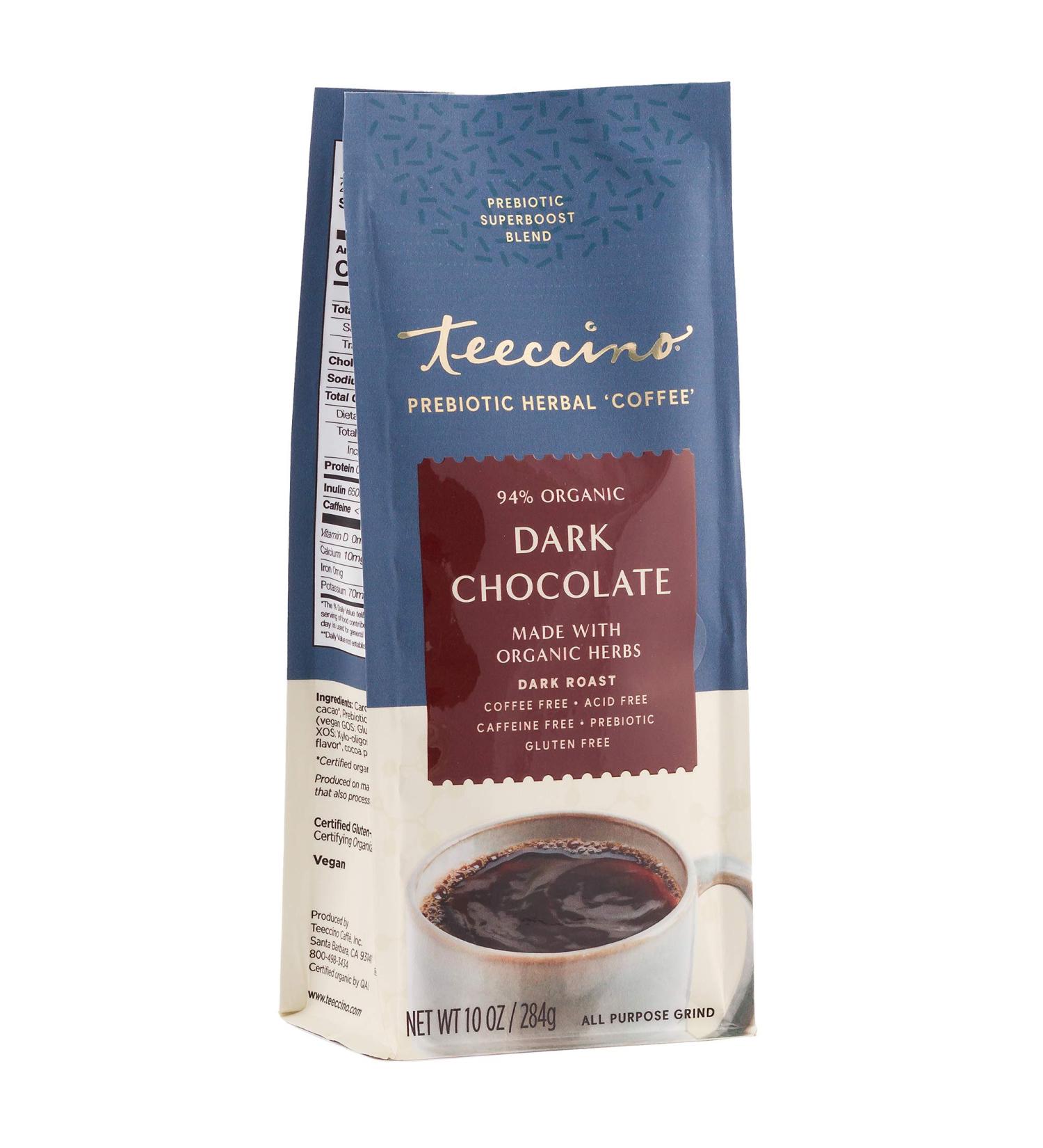 Teeccino Dark Chocolate Herbal Coffee - Caffeine Free Prebiotic Dark Roast 10 oz - Buy Online on SooperMarket.com