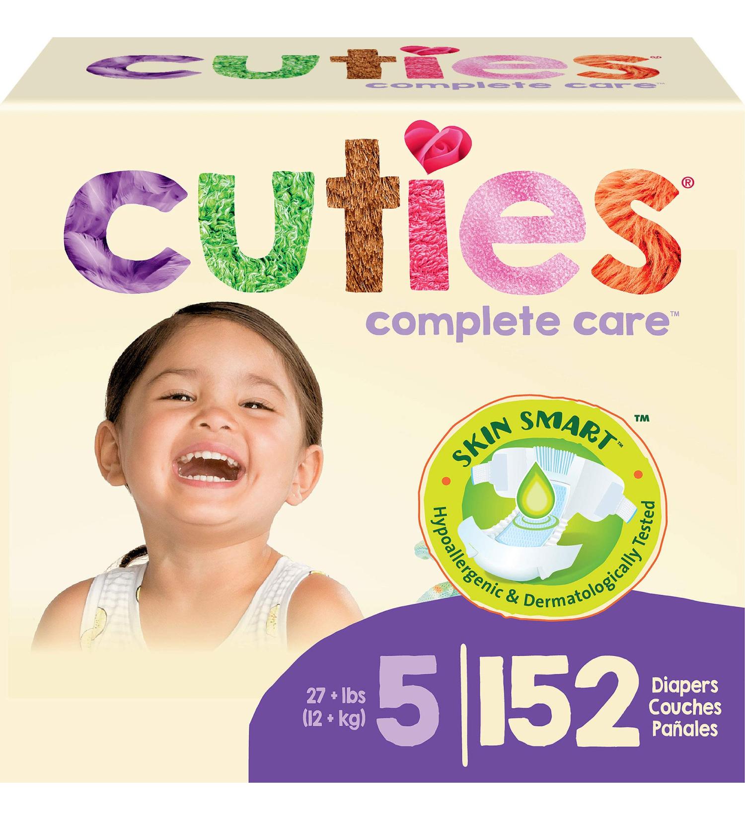 Cuties Skin Smart Diapers | Size 5 (152 Count) | Absorbent & Hypoallergenic with Secure Tabs - Buy Online on SooperMarket.com