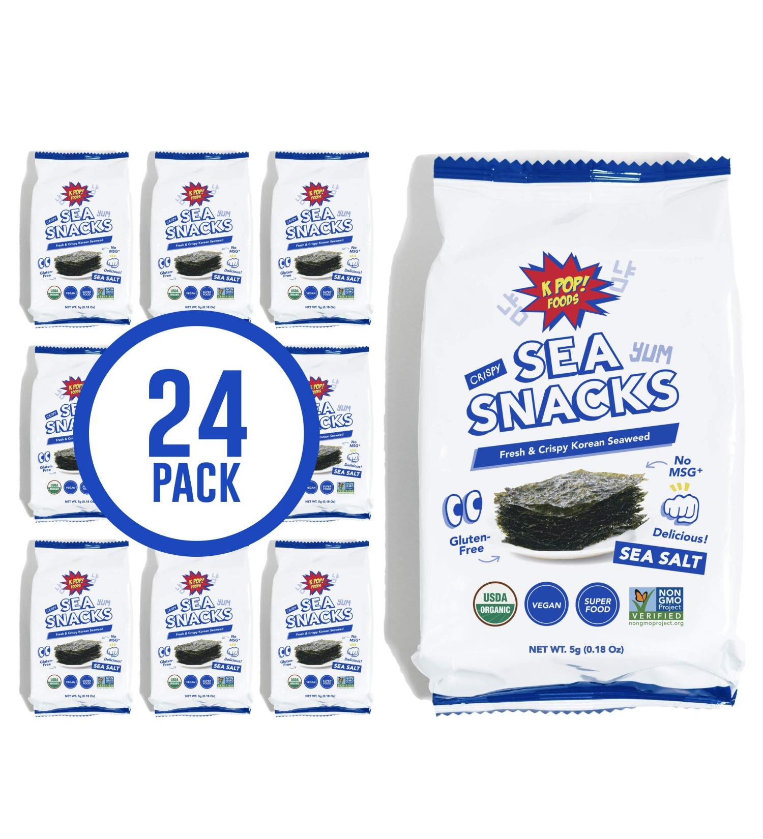 KPOP Sea Snacks - Premium 5g Roasted Seaweed Lightly Salted | Vegan & Certified Organic | Non-GMO & Gluten Free | Korean Snack Packs (24 Pack) - Buy Online on SooperMarket.com