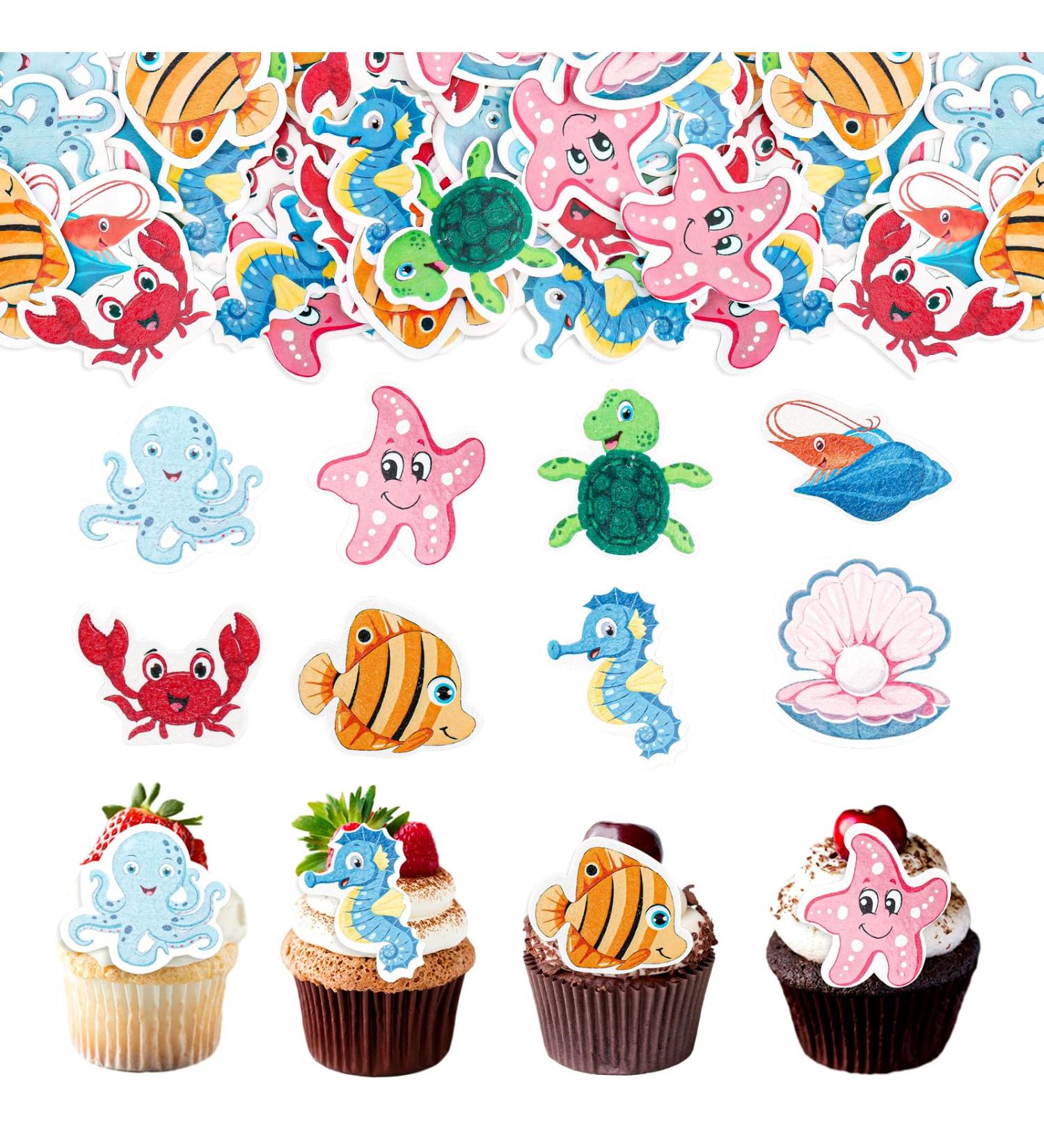 Alegre Edible Marine Animals Cake Decorations - 56 Ocean Theme Toppers for Birthdays & Baptism | Underwater World Cupcake & Muffin Decor - Buy Online on SooperMarket.com
