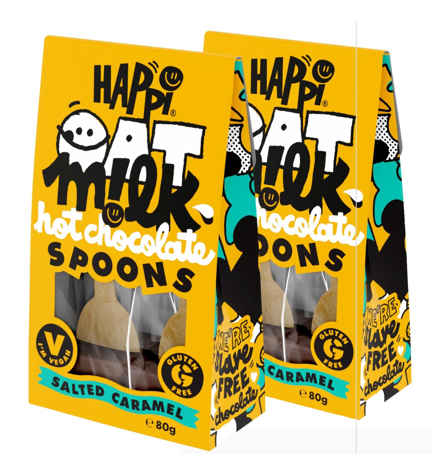 4 x Happi Salted Caramel Vegan Hot Chocolate Spoons - Chocolate Stirrers - Vegan Chocolate Gifts - Christmas Eve Box Fillers - Buy Online on SooperMarket.com
