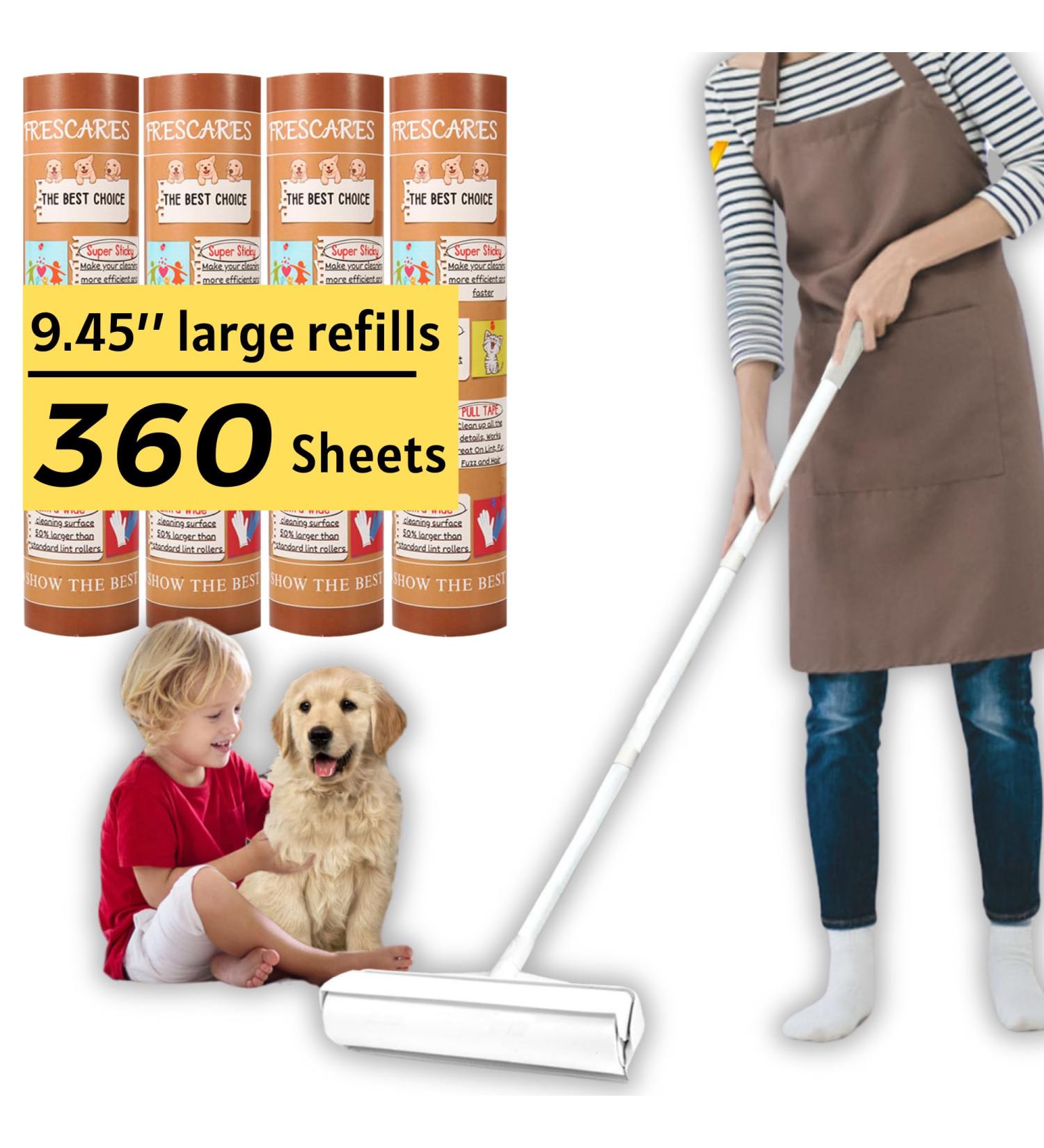 Frescares 45 Inch Extra Sticky Lint Roller - Large Surface Pet Hair Remover for Carpets & Couches | Includes 4 Refills | Best for Floor & Furniture Cleaning - Buy Online on SooperMarket.com