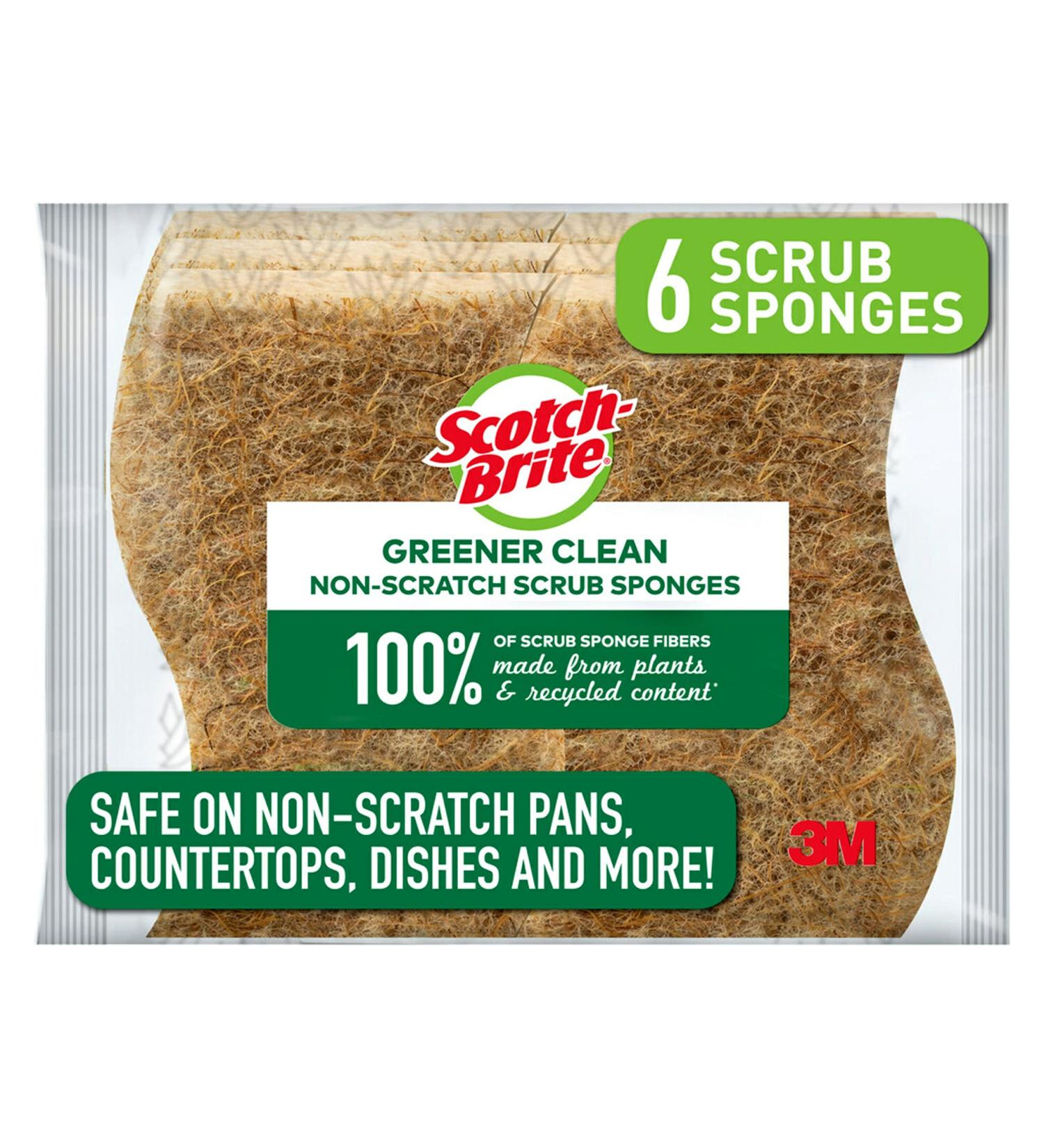 Scotch-Brite Greener Clean Scrub Sponges - 6 Count, Non-Scratch Natural Sponges for Kitchen, Bathroom, and Household Cleaning - Safe for Non-Stick Cookware - Buy Online on SooperMarket.com