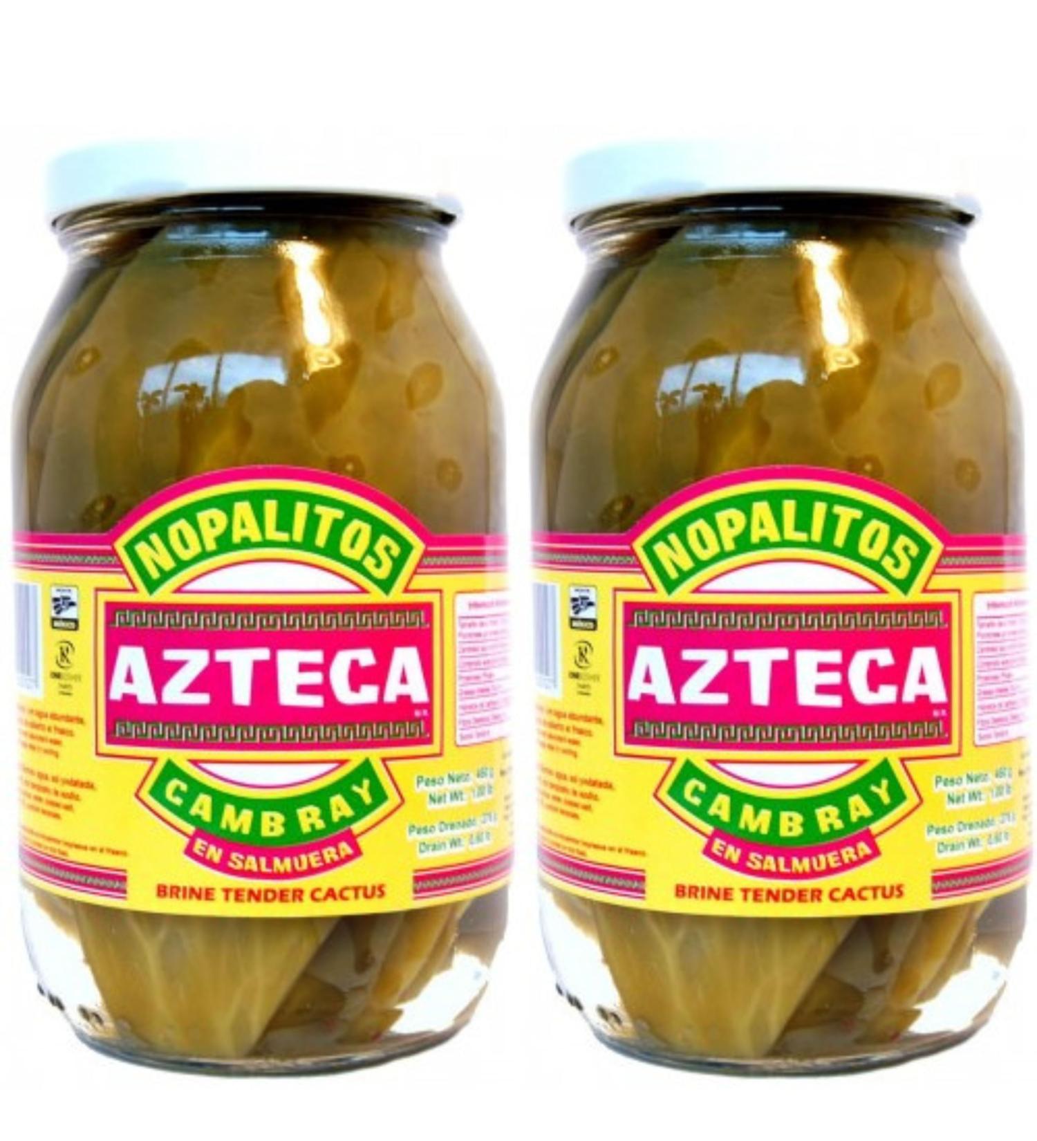 Azteca Cactus Leaves Whole Cambray 460g Pack of 2 - Prickly Pear Cactus Mexican Nopalitos Edible Cactus Ready-to-Use Natural Ingredient