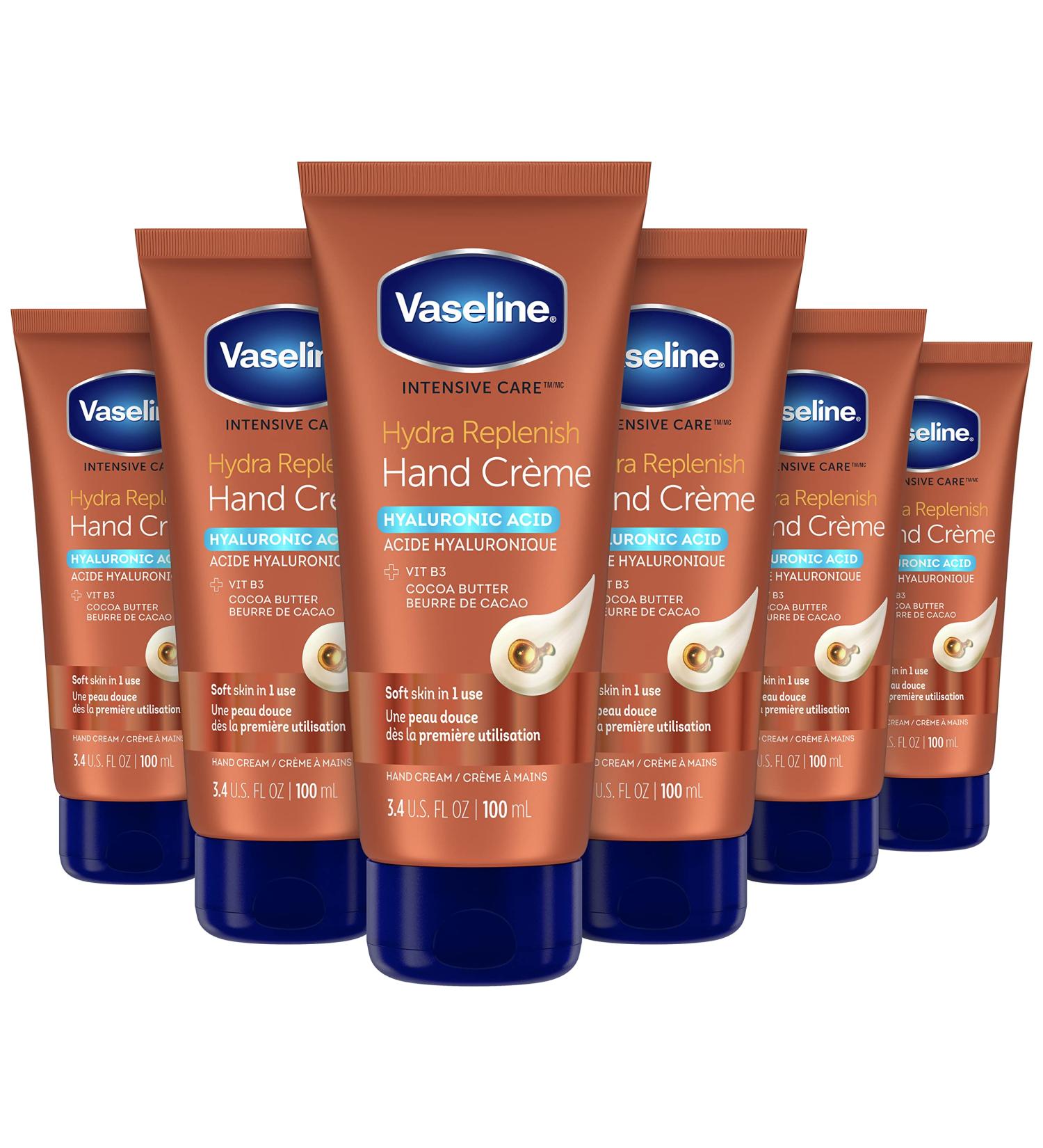 Vaseline Intensive Care Hand Cream Moisturizer 3.4 Fl Oz - Pack of 6 | Hyaluronic Acid, Vitamin B3, Cocoa Butter | For Dry Hands - Hydra Replenish - Buy Online on SooperMarket.com