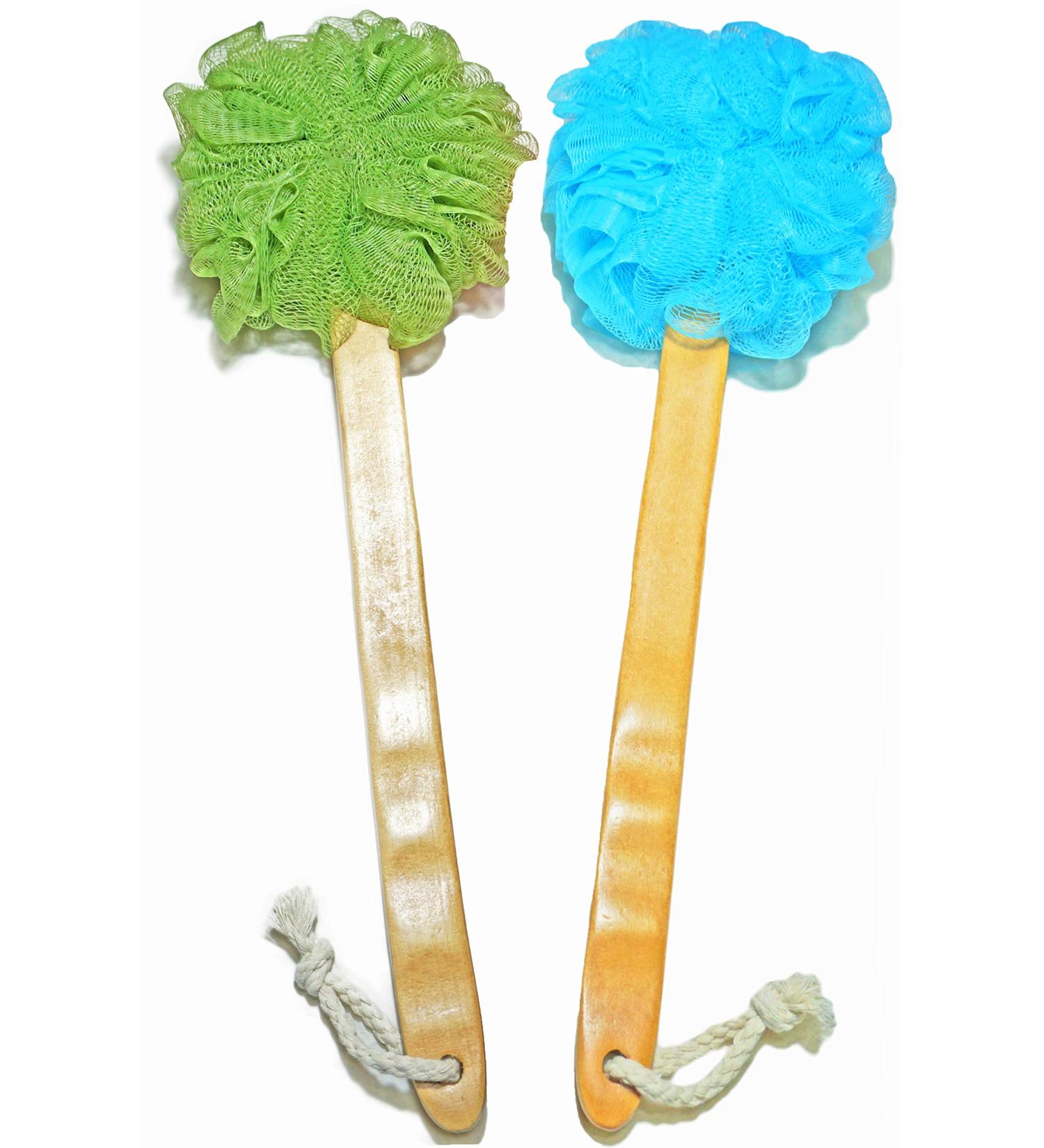 Shower Loofah Body & Back Scrubber - Exfoliating Bath Brush with Long Handle - 2 Pack Blue & Green - Men & Women - Buy Online on SooperMarket.com