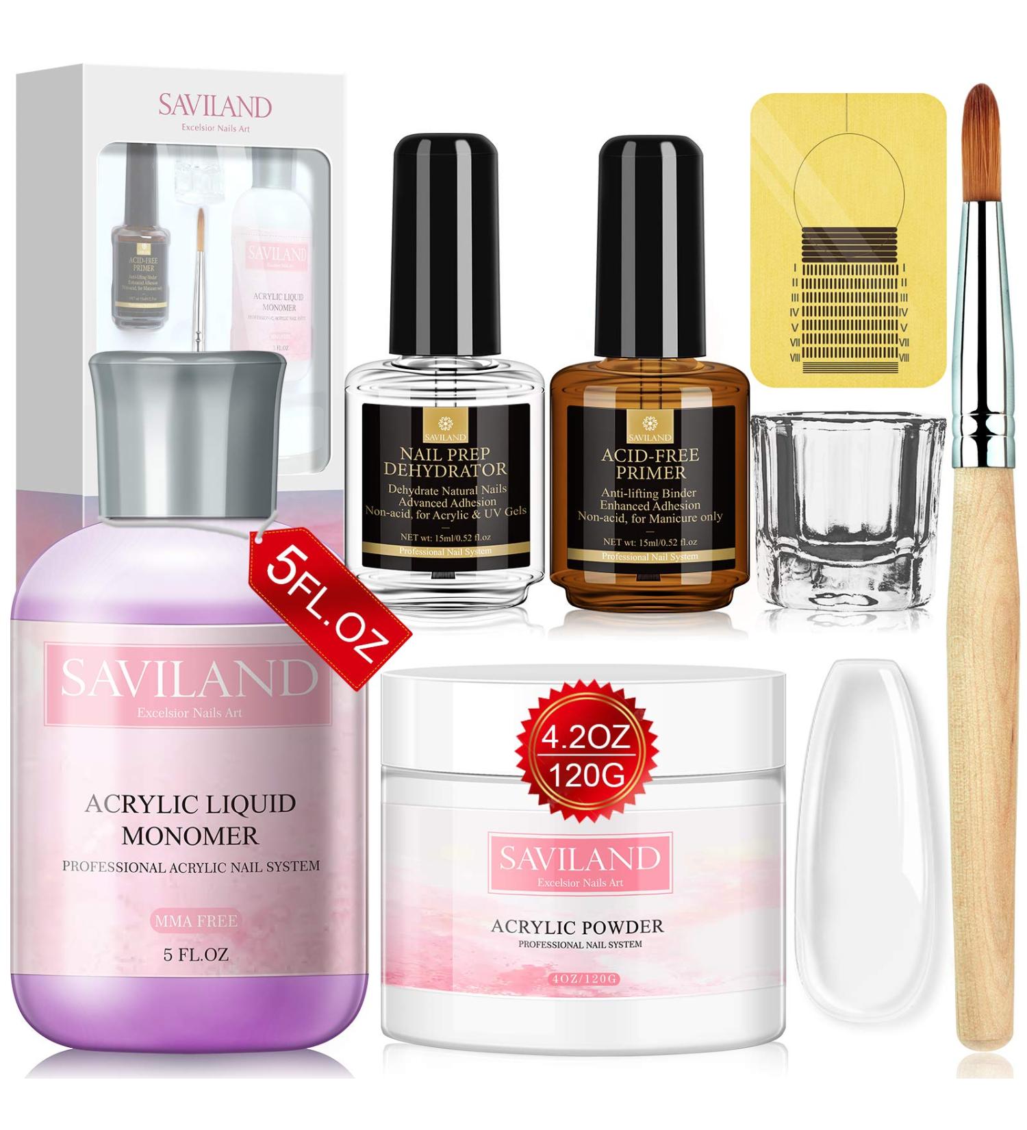 Saviland Clear Acrylic Nail Kit - Professional 4oz Acrylic Powder & 5oz Liquid Set with Nail Dehydrator - Perfect for Acrylic Nails - Buy Online on SooperMarket.com