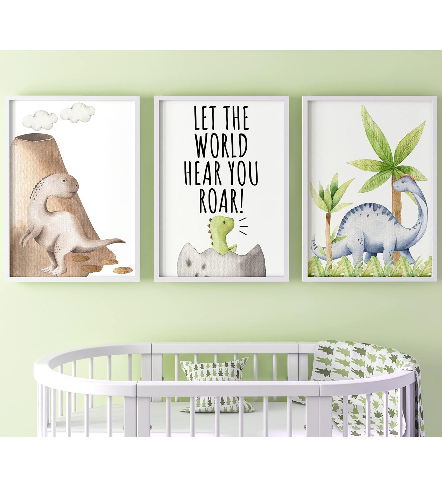 Dinosaur Set of 3 Unframed Poster Prints with Quote for Baby Nursery Decor - Roar A4 - Buy Online on SooperMarket.com