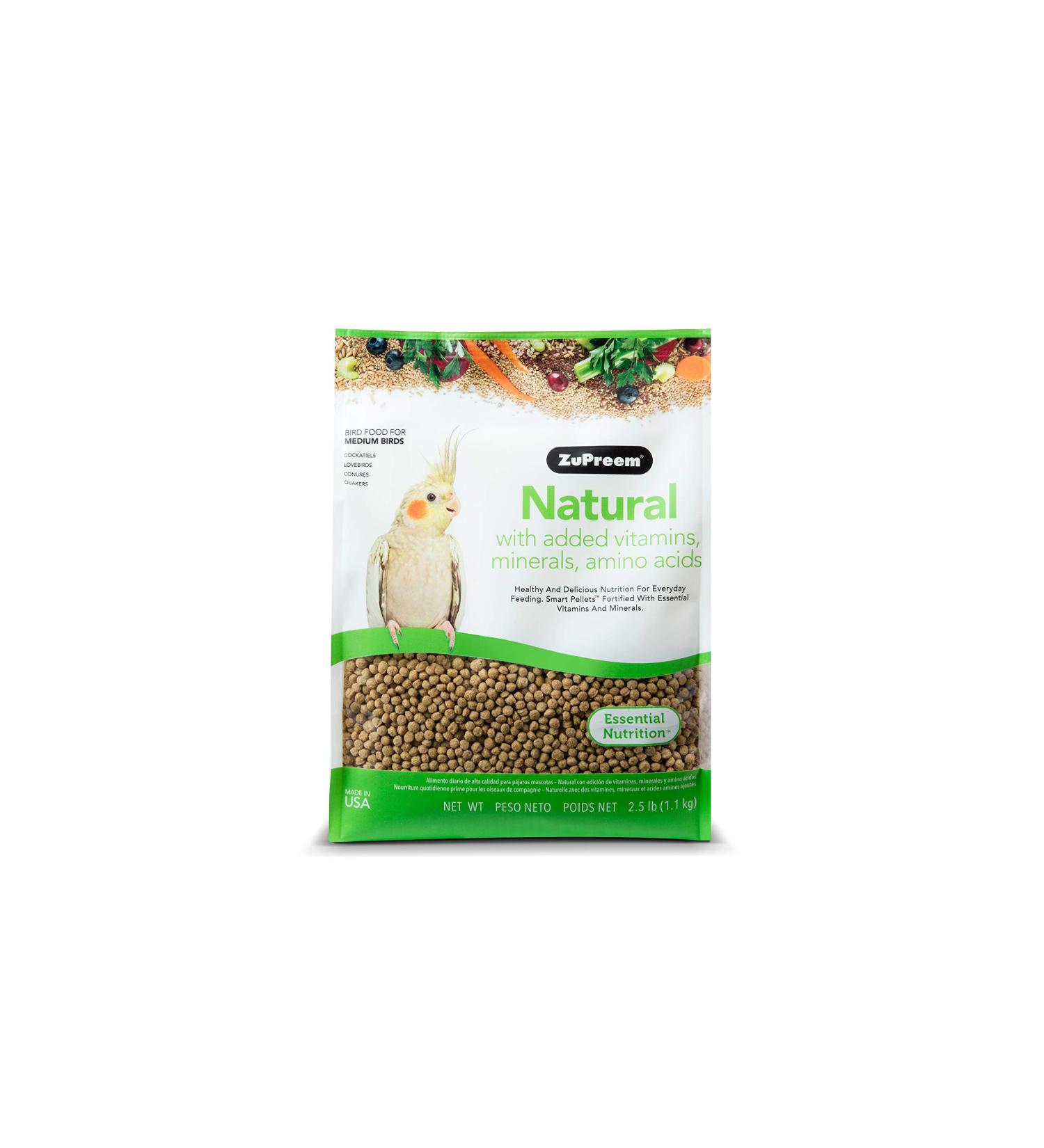 ZuPreem Natural Pellets Bird Food for Medium Birds - Daily Nutrition - Made in USA - Cockatiels, Quakers, Lovebirds, Small Conures - 2.5 lb (Pack of 2) - Buy Online on SooperMarket.com