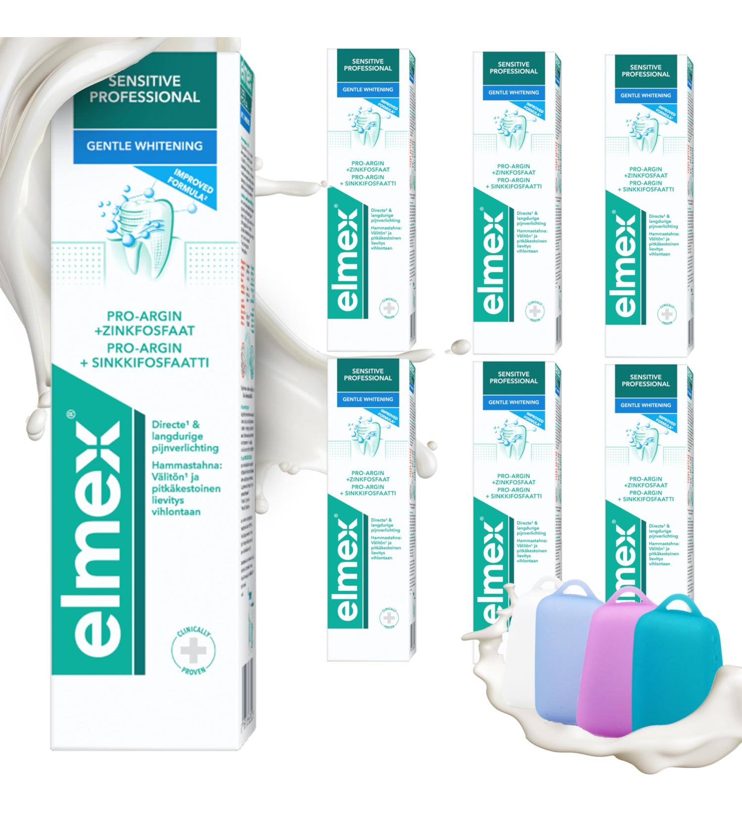 Elmex SENSITIVE PROFESSIONAL Toothpaste 75ml Set of 6 & Celexqua Toothbrush Cap - Gentle Whitening for Sensitive Teeth | International Shipping - Buy Online on SooperMarket.com