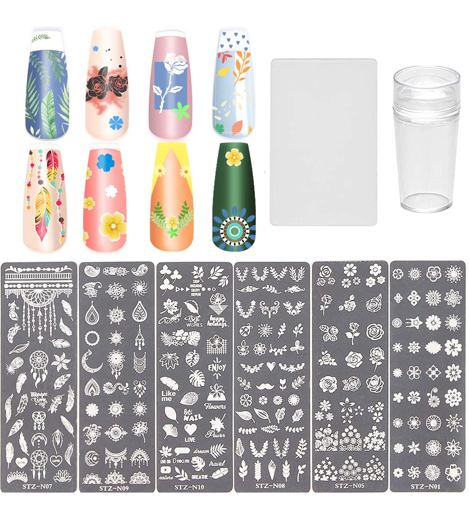 NICENEEDED Dreamcatcher Nail Art Stamping Kit - 6 Templates, 1 Stamper, 1 Scraper, Manicure Tool for DIY Decoration - Style 5 - Buy Online on SooperMarket.com