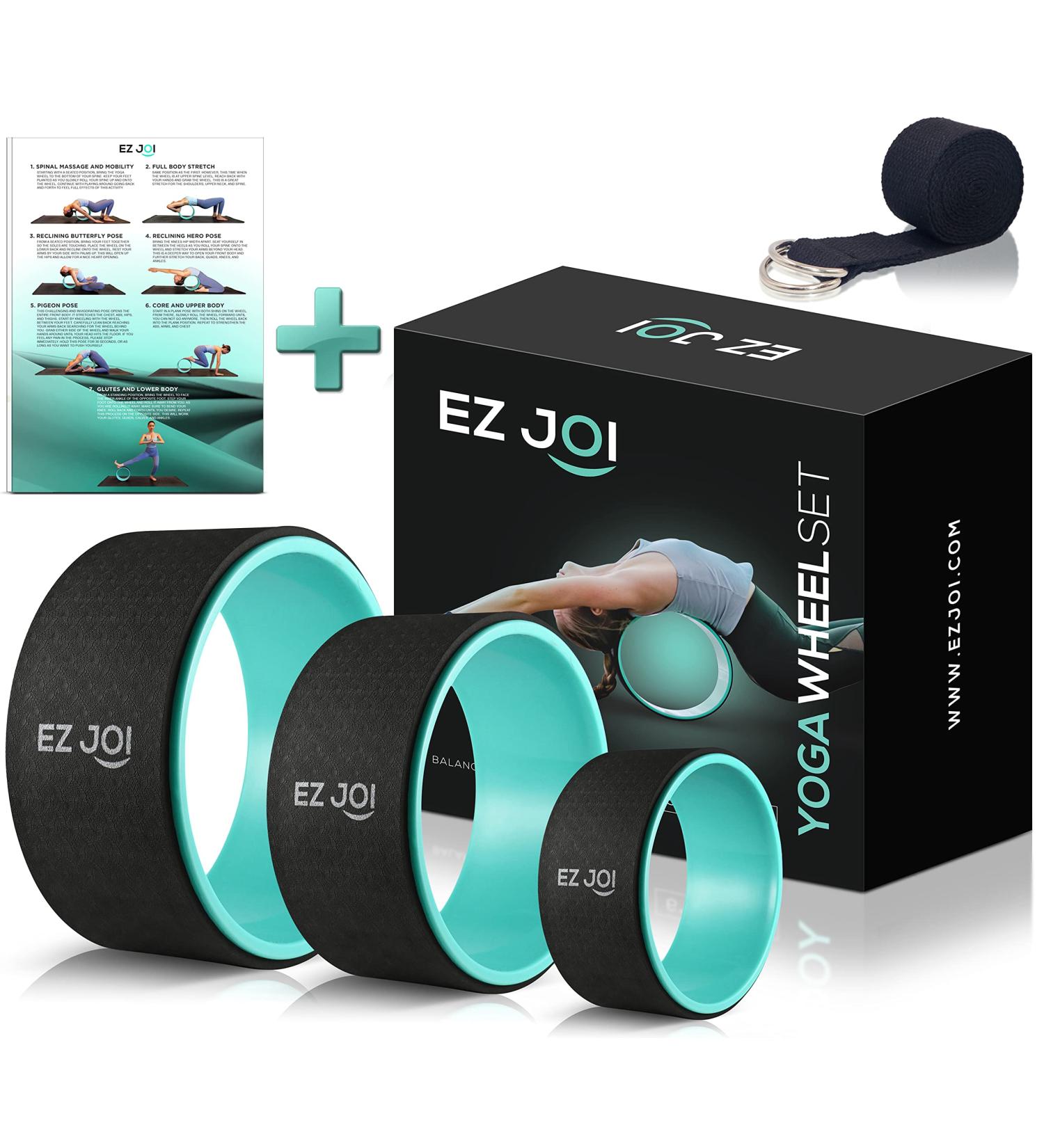 EZ JOI Yoga Wheel Set of 3 for Back Pain Relief & Muscle Stretching - Anti-Slip Back Roller with Thick TPE Padding - 6, 10 & 13 Inches - Buy Online on SooperMarket.com