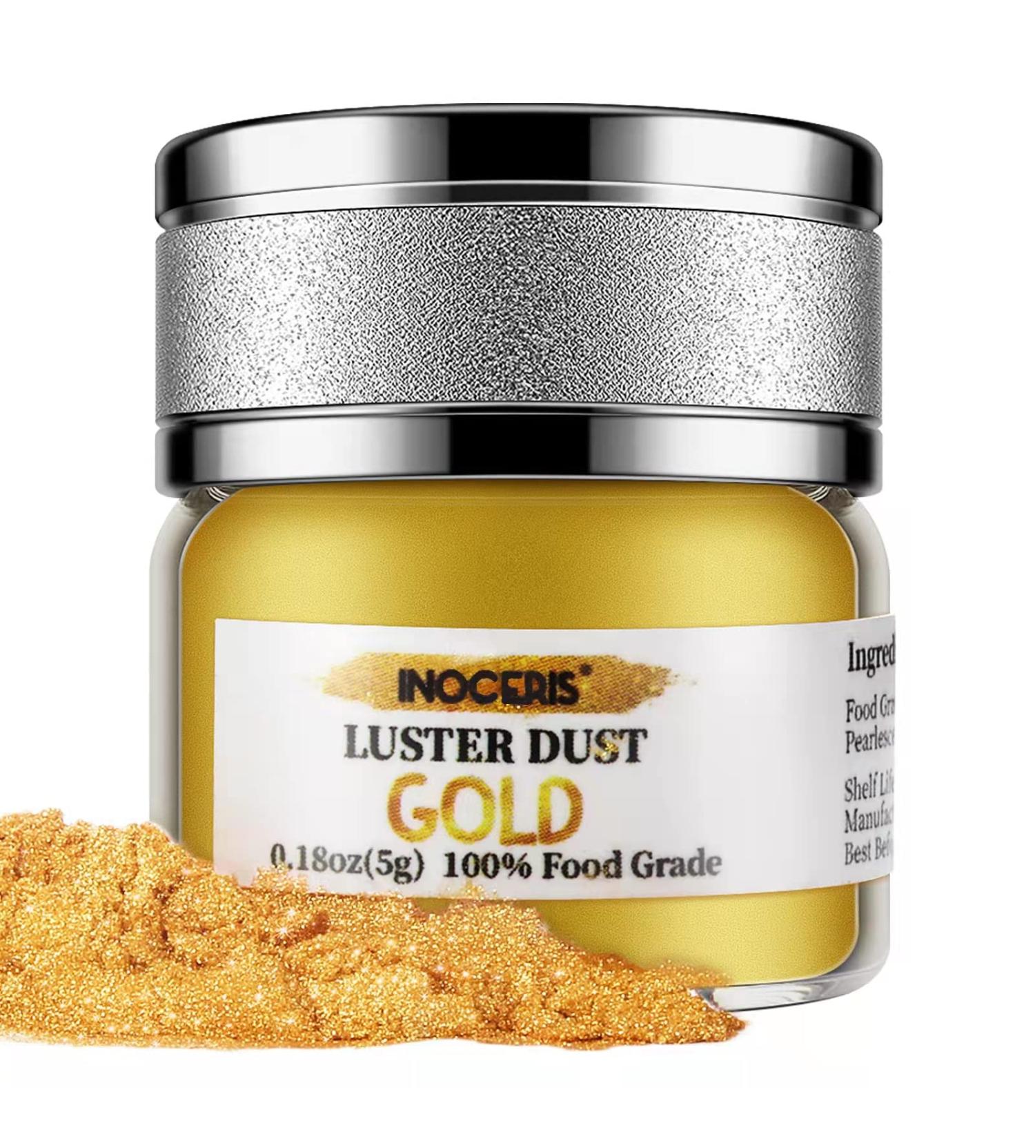 INOCERIS Edible Gold Luster Dust - 5g Food Grade Metallic Cake Shimmer Powder - Christmas Coloring for Baking, Decorating, Fondant, Chocolate & More - Buy Online on SooperMarket.com