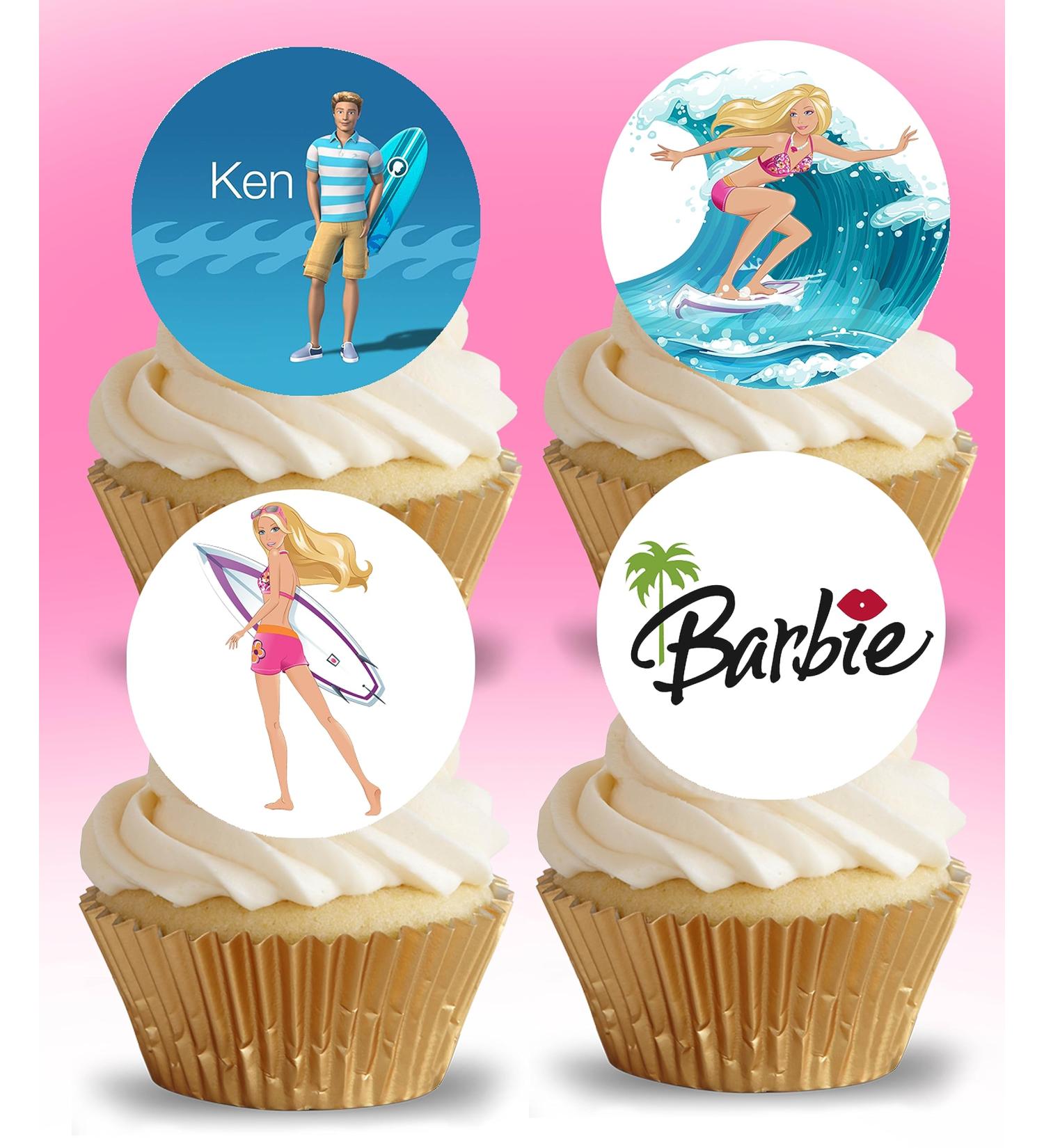 24 x Pre-Cut Barbie 9 Edible Stand up Wafer/Rice Paper Cupcake Cake Toppers Birthday Party Ken Malibu Surf Decorations - Buy Online on SooperMarket.com