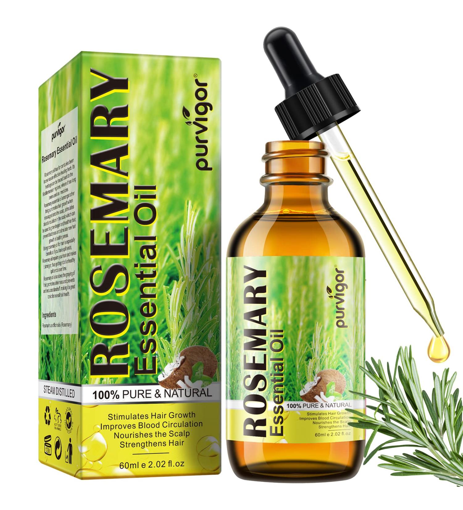 Rosemary Essential Oil for Hair Growth & Skin Care (2 Fl Oz) - Stimulates Growth, Nourishes Scalp, Improves Circulation - Hair Loss Treatment - Buy Online on SooperMarket.com