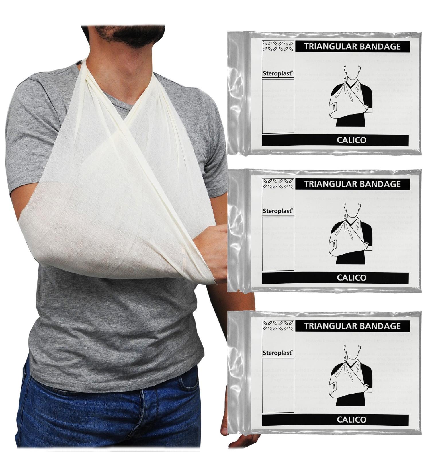Steroplast Calico Cotton Triangular Arm Sling Shoulder Support Bandage 90cm x 90cm x 127cm - 3 Pack - Buy Online on SooperMarket.com